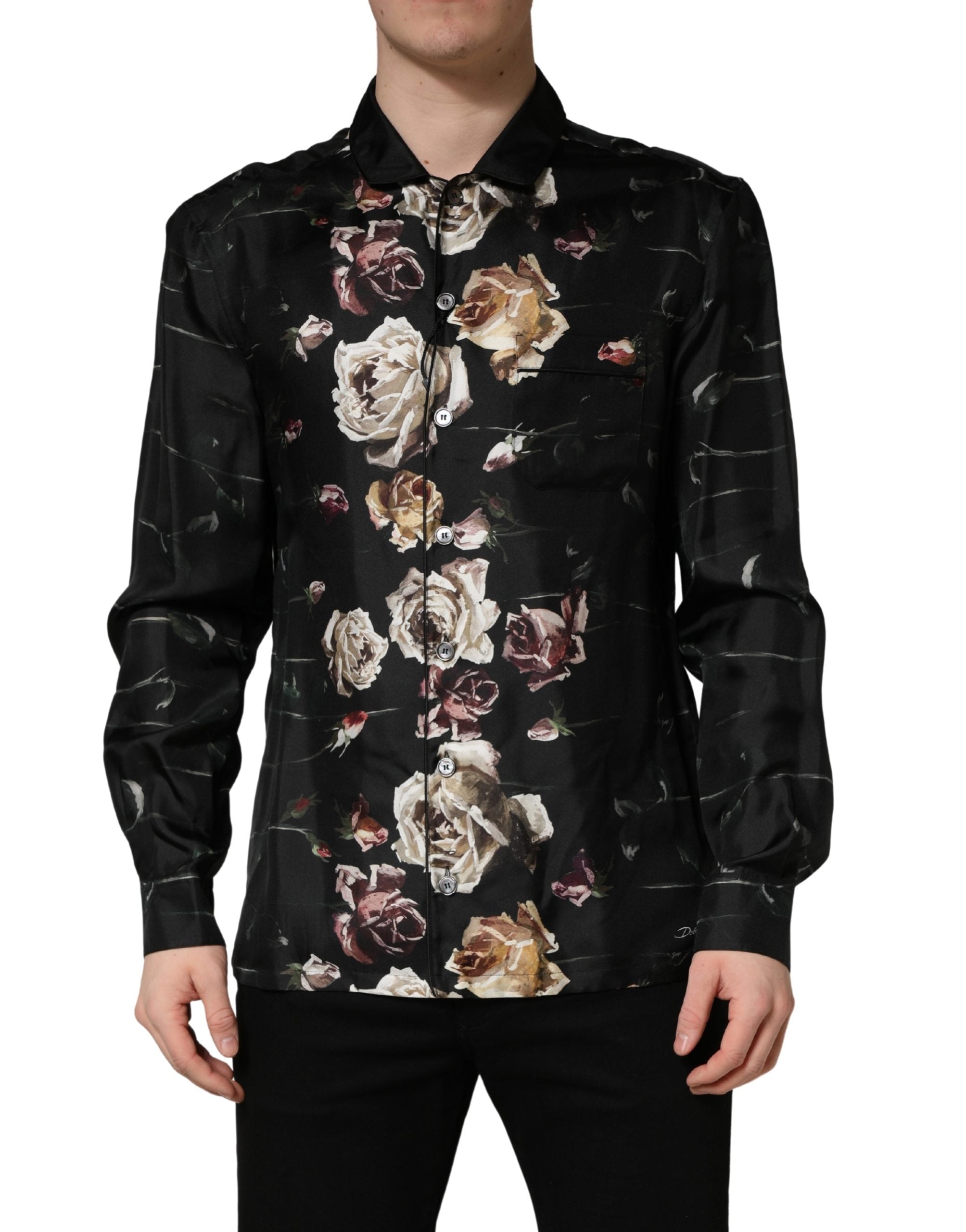 Black Floral Print Long Sleeves Casual Shirt