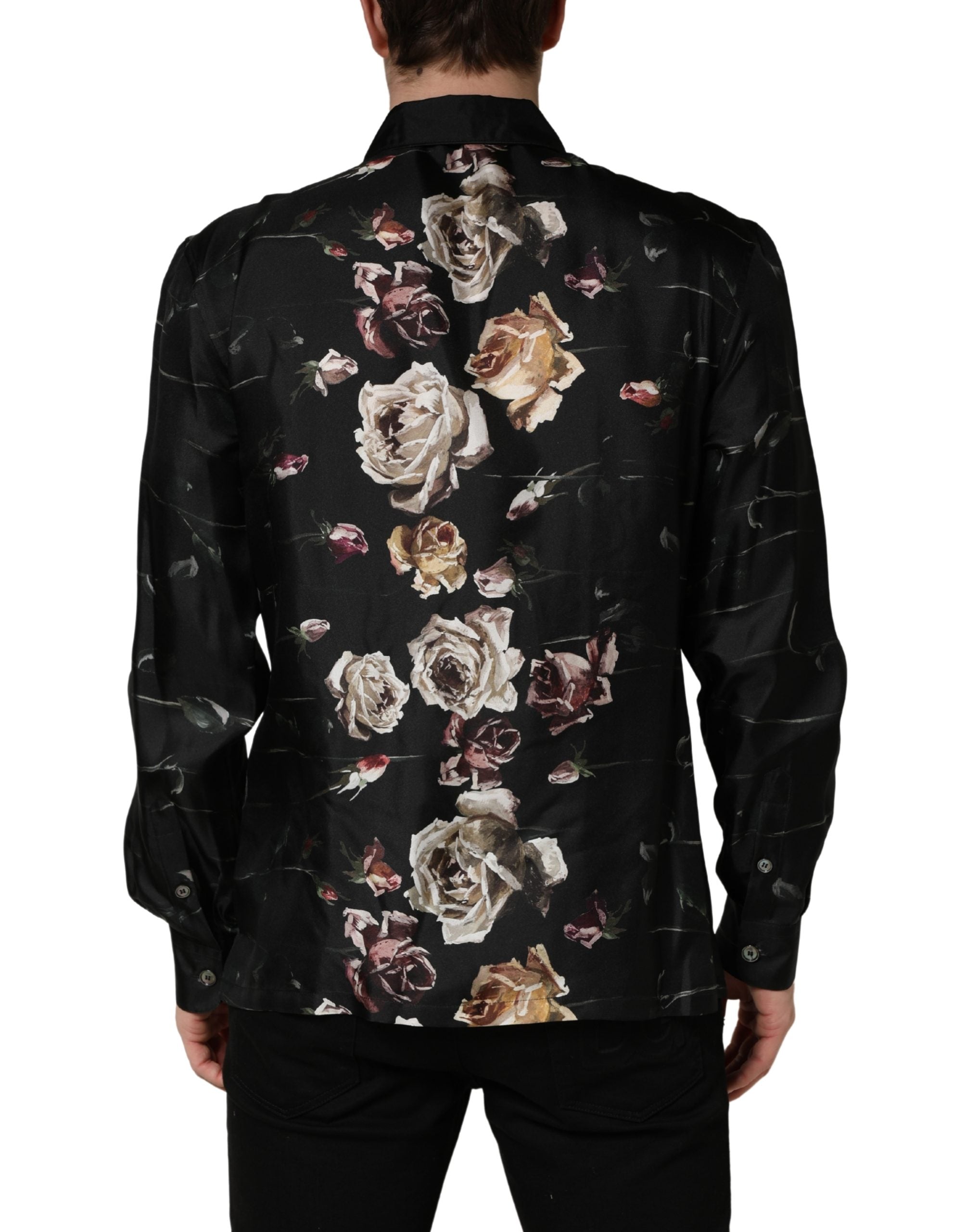 Black Floral Print Long Sleeves Casual Shirt