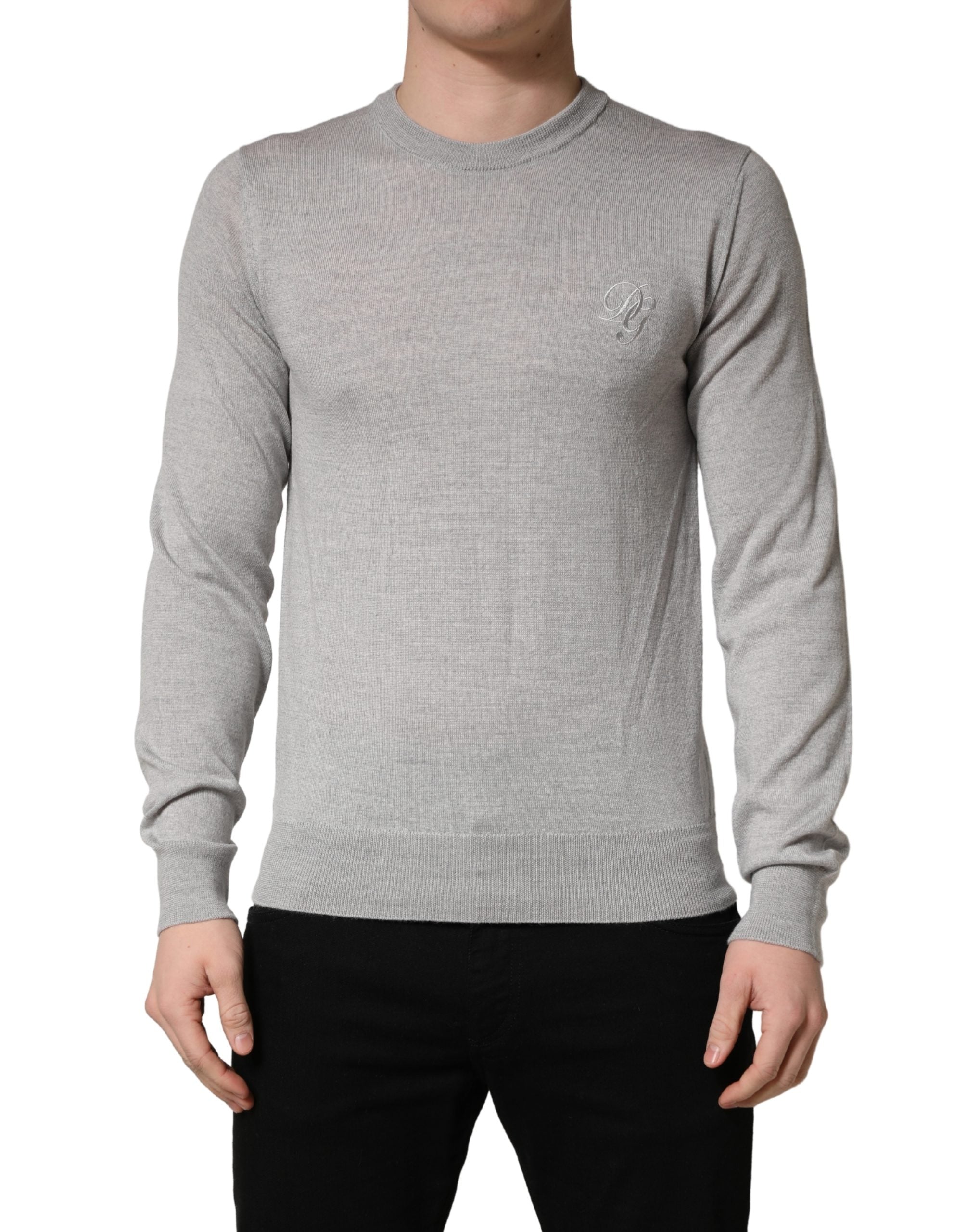 Gray Long Sleeves Crew Neck Pullover Sweater