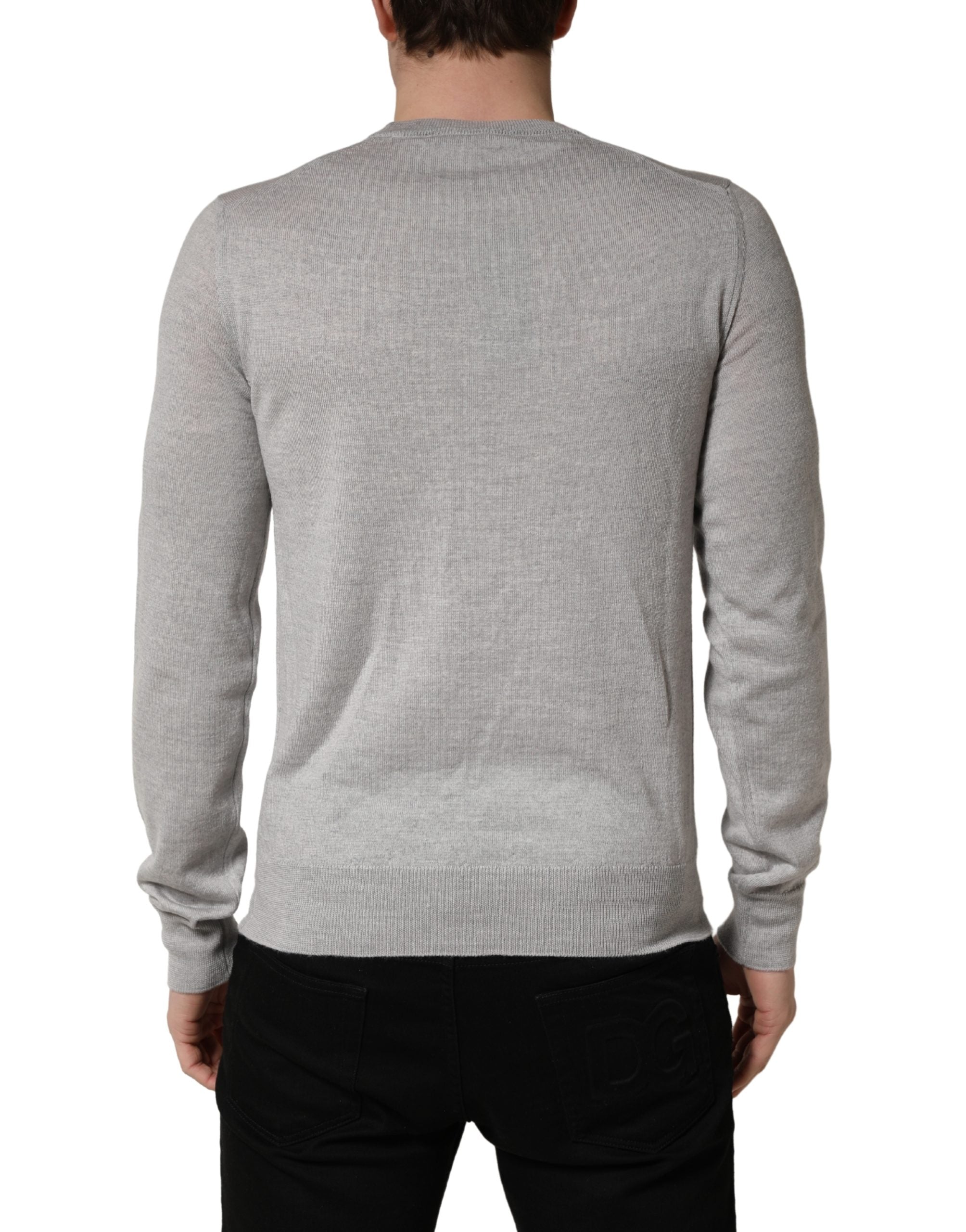 Gray Long Sleeves Crew Neck Pullover Sweater
