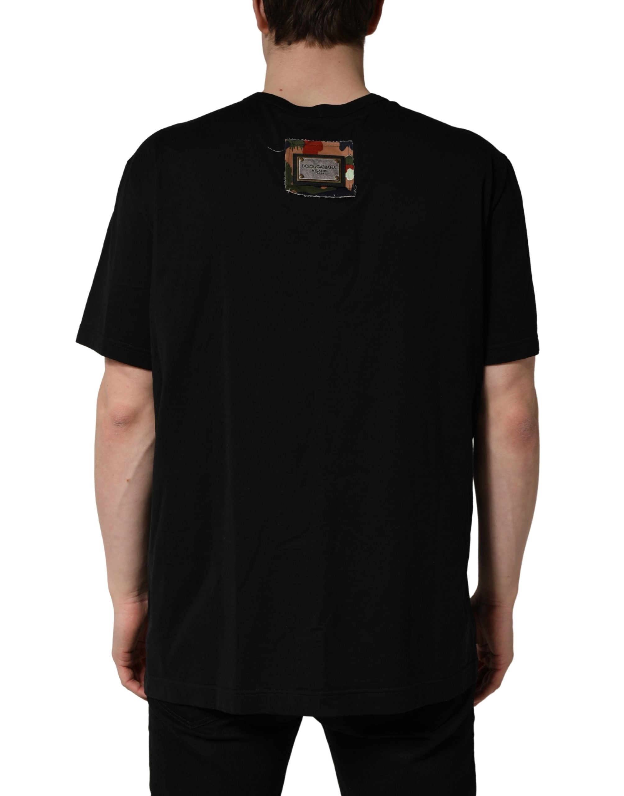 Black Camouflage Graphic Cotton Crewneck T-shirt