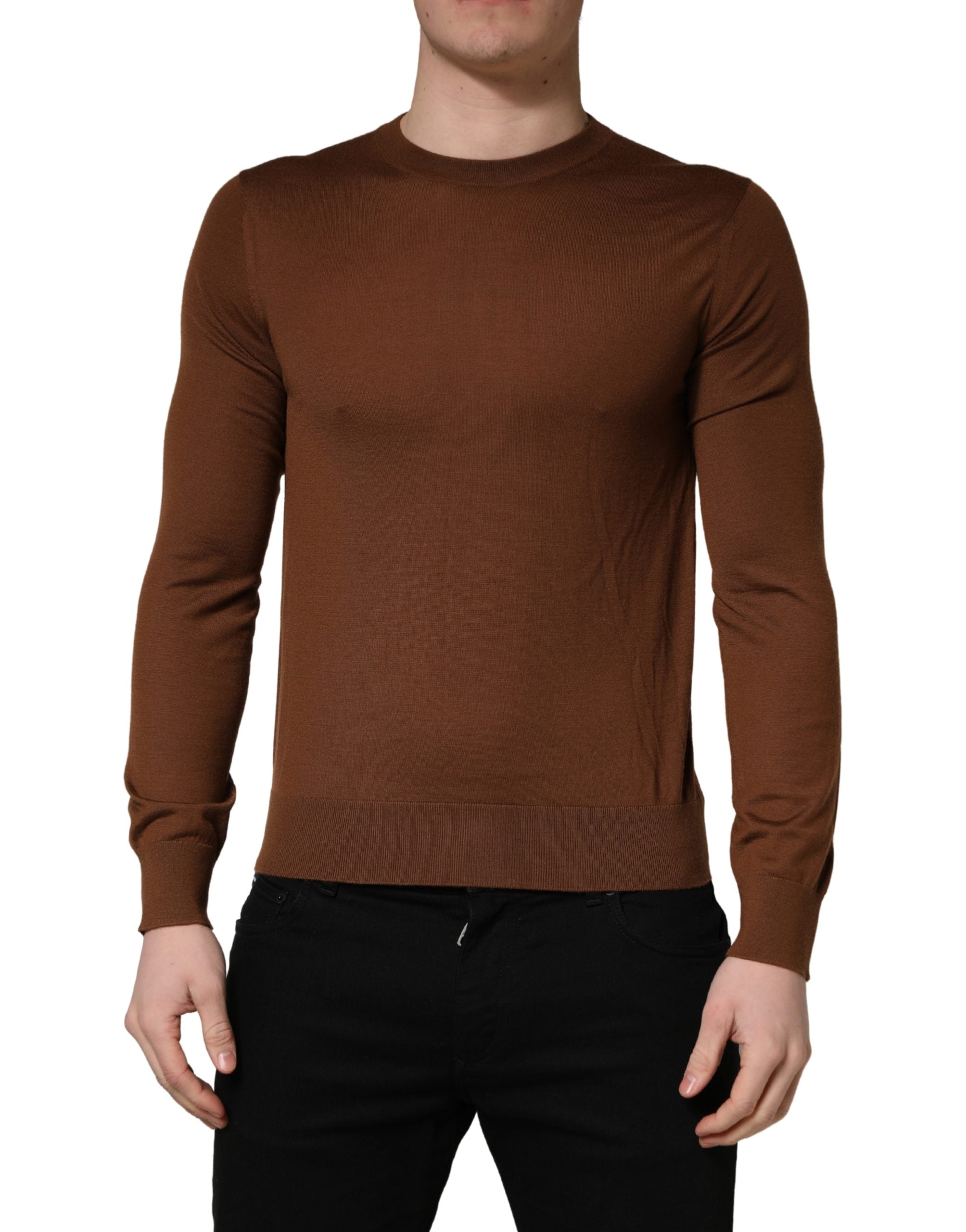 Brown Cashmere Men Crew Neck Pullover Sweater