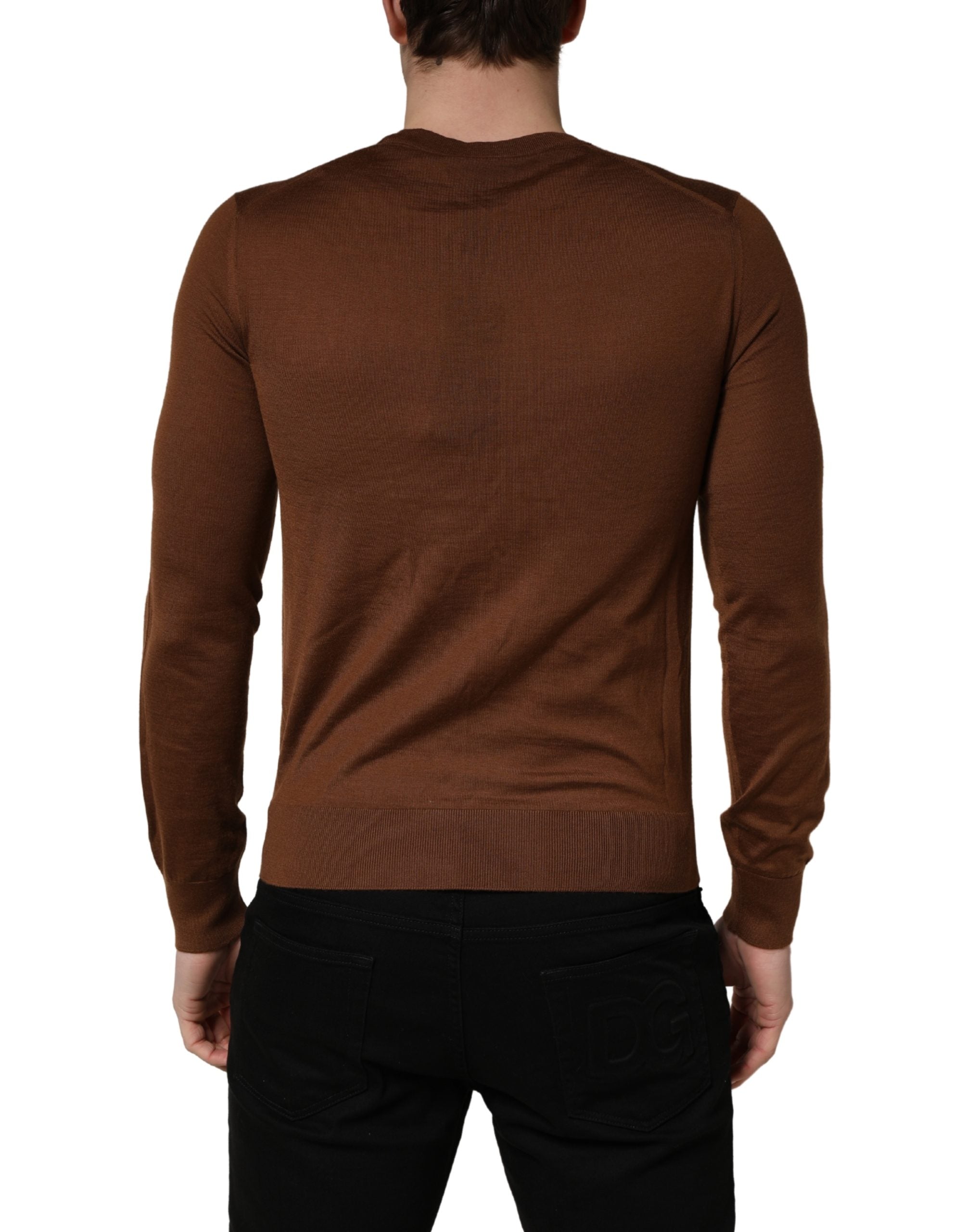 Brown Cashmere Men Crew Neck Pullover Sweater