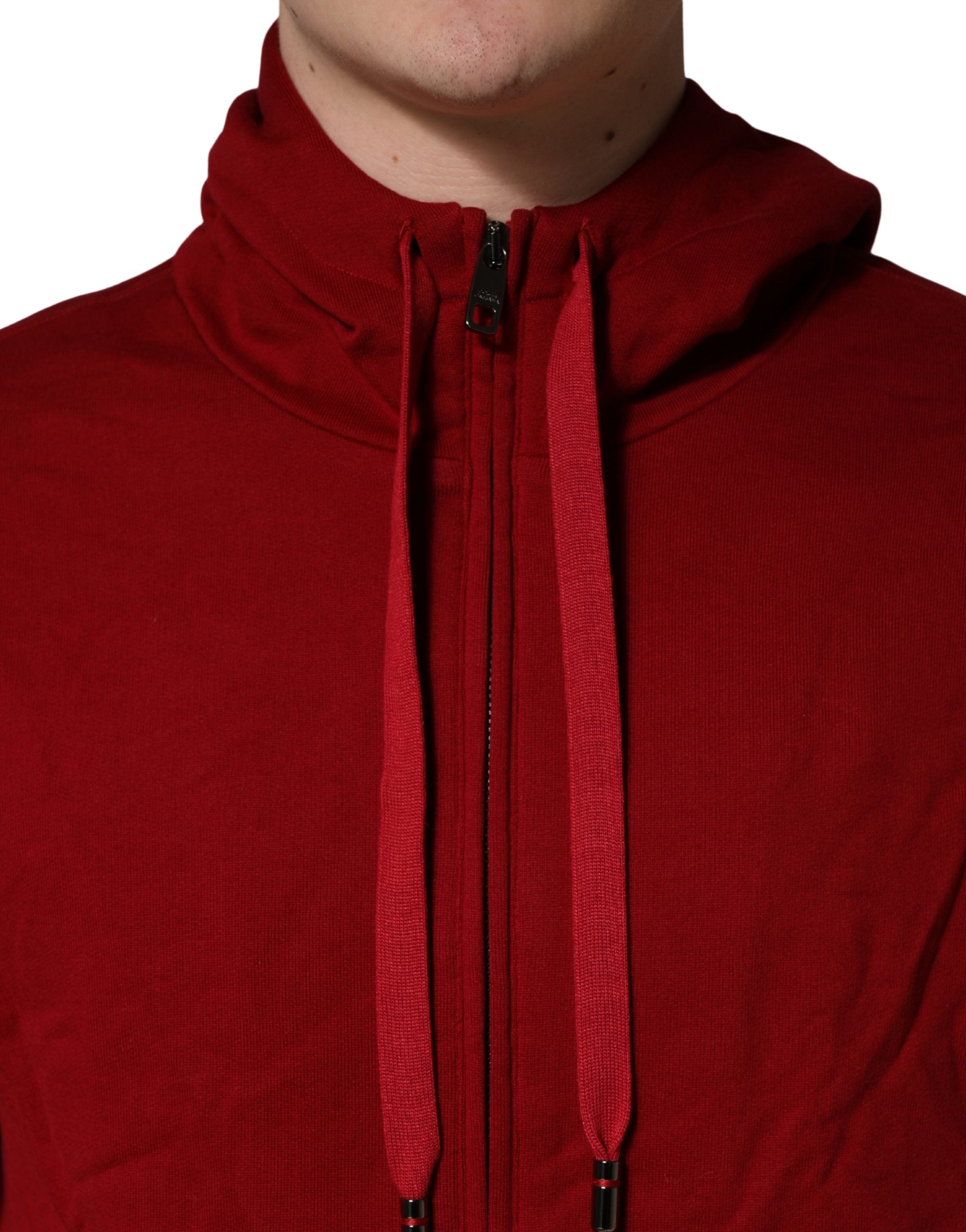 Red Cotton Full Zip Fleece Men Hoodie Sweater