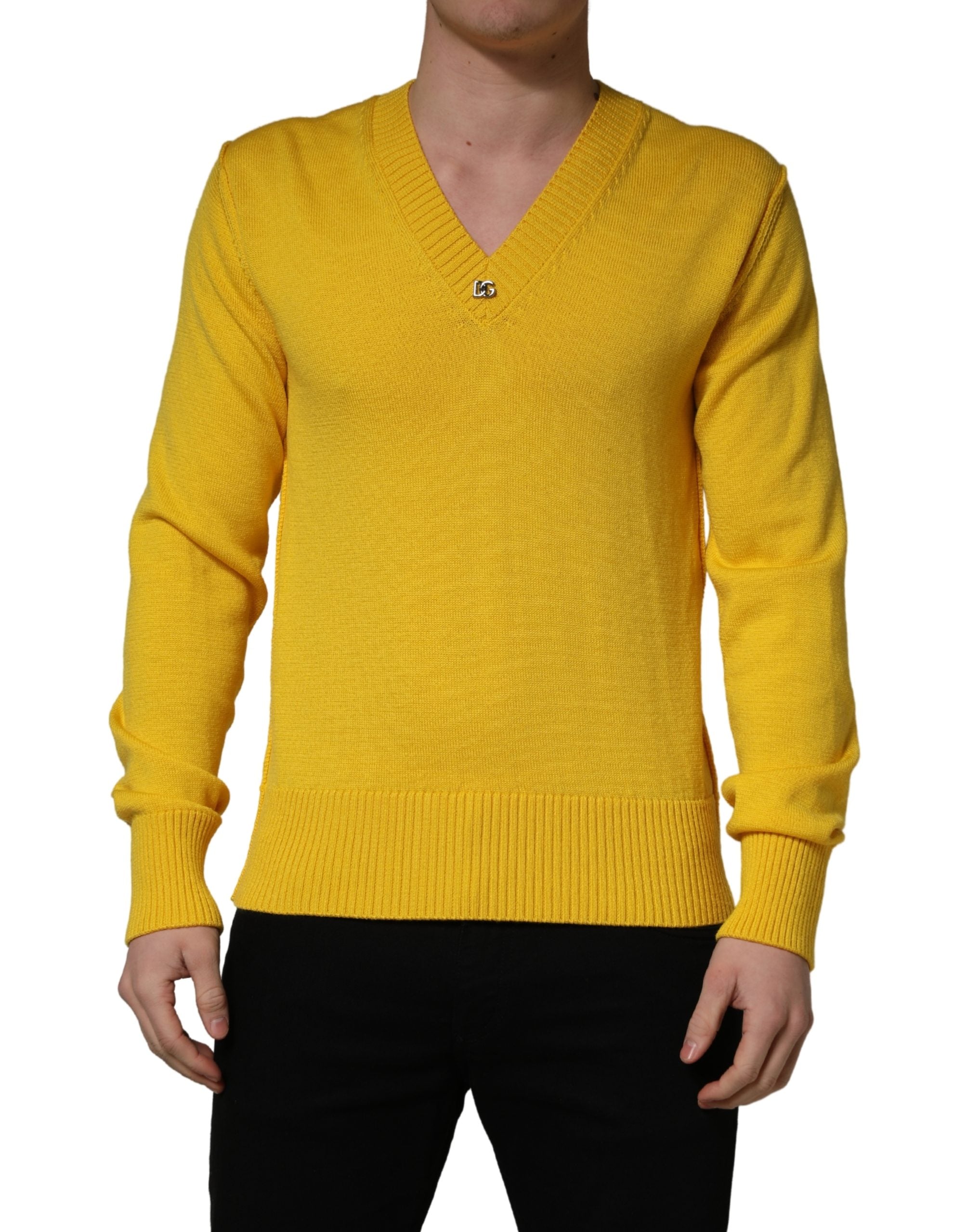 Wool Knitted V-Neck Pullover Yellow