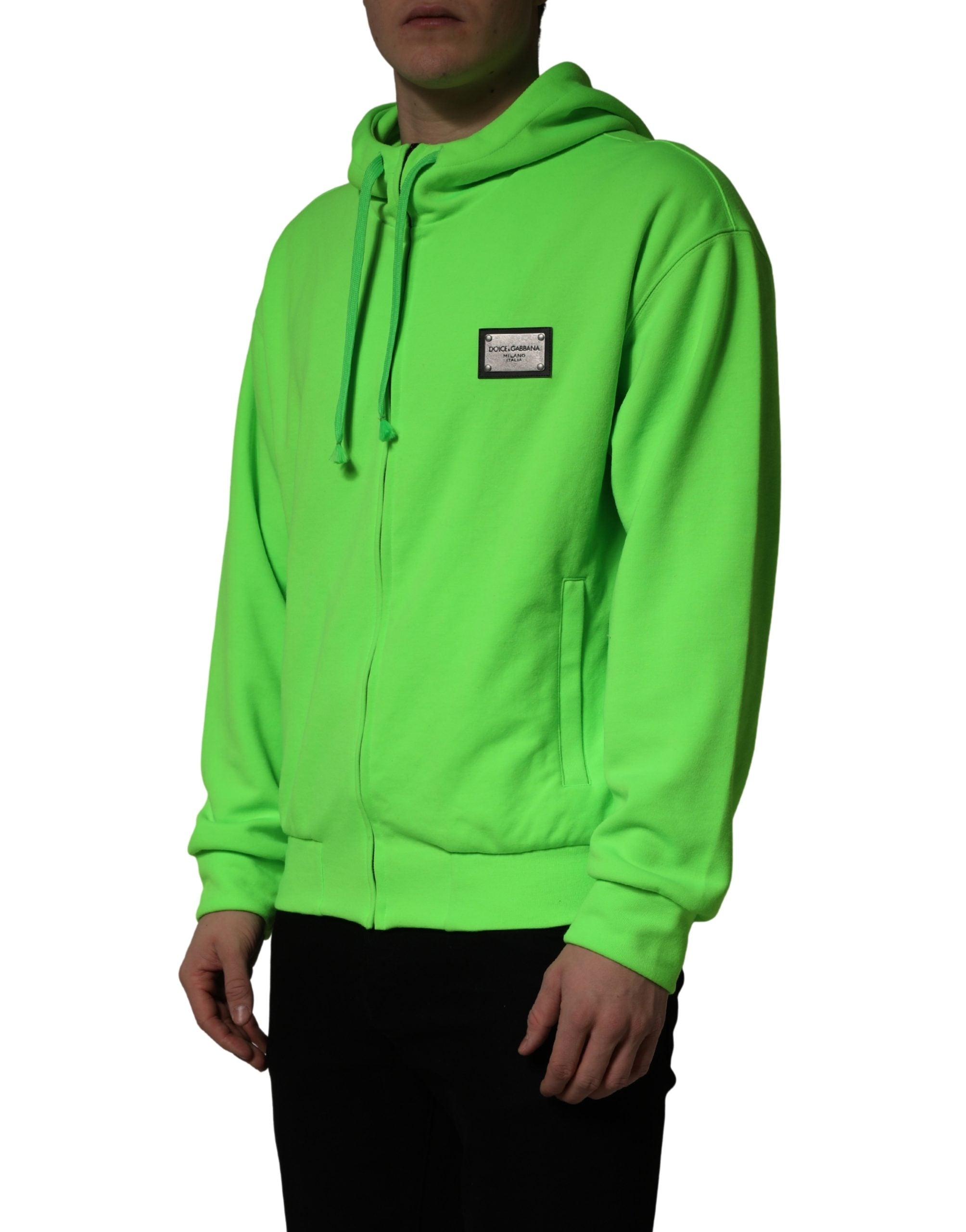 Green FullZip Fleece HoodedSweatshirt Sweater