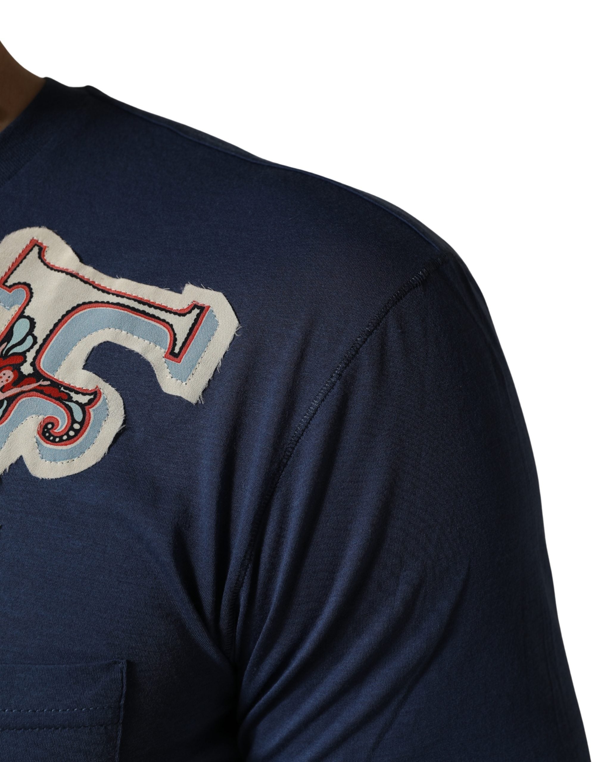 Navy Blue Cotton Graphic Crew Neck T-shirt