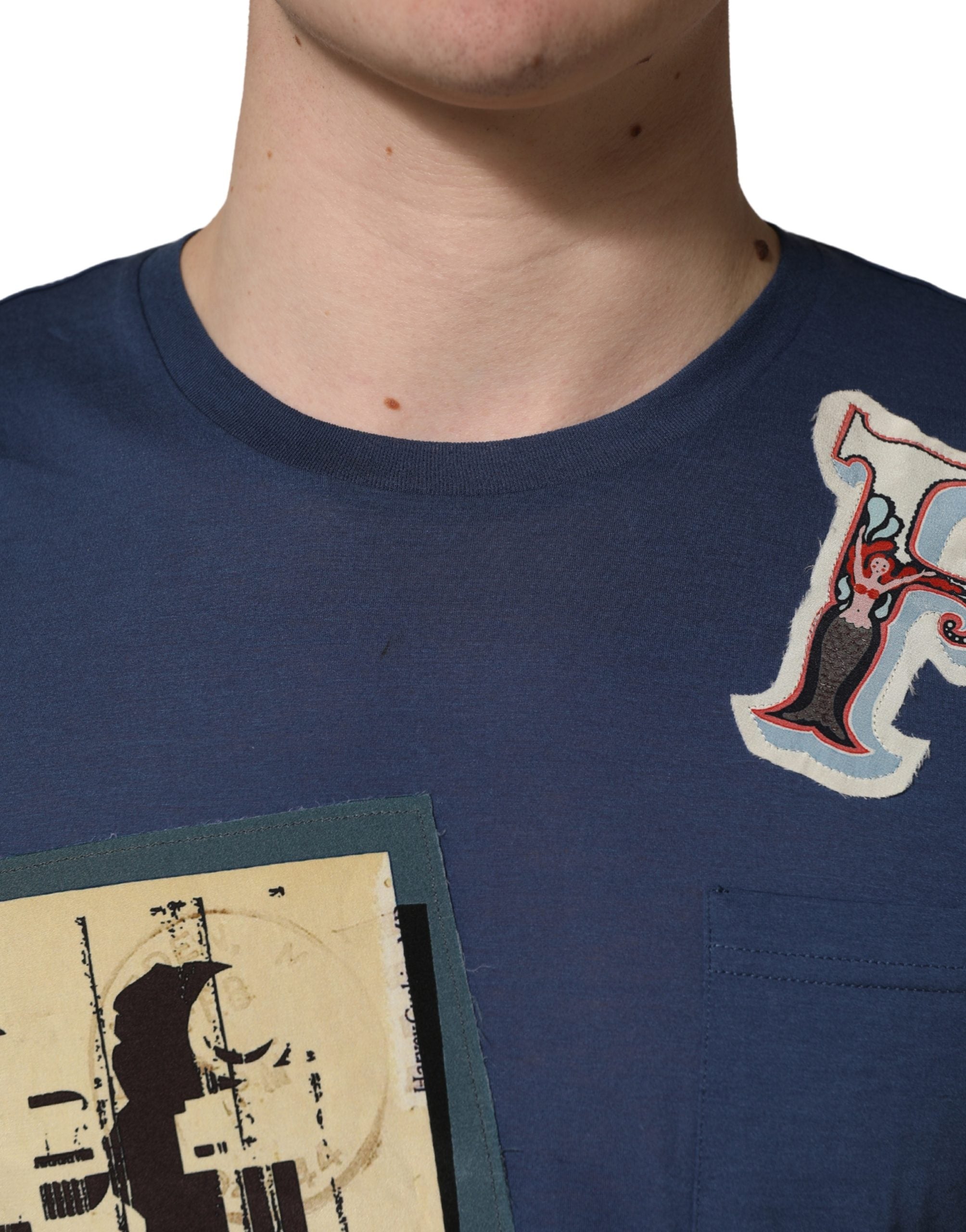 Navy Blue Cotton Graphic Crew Neck T-shirt