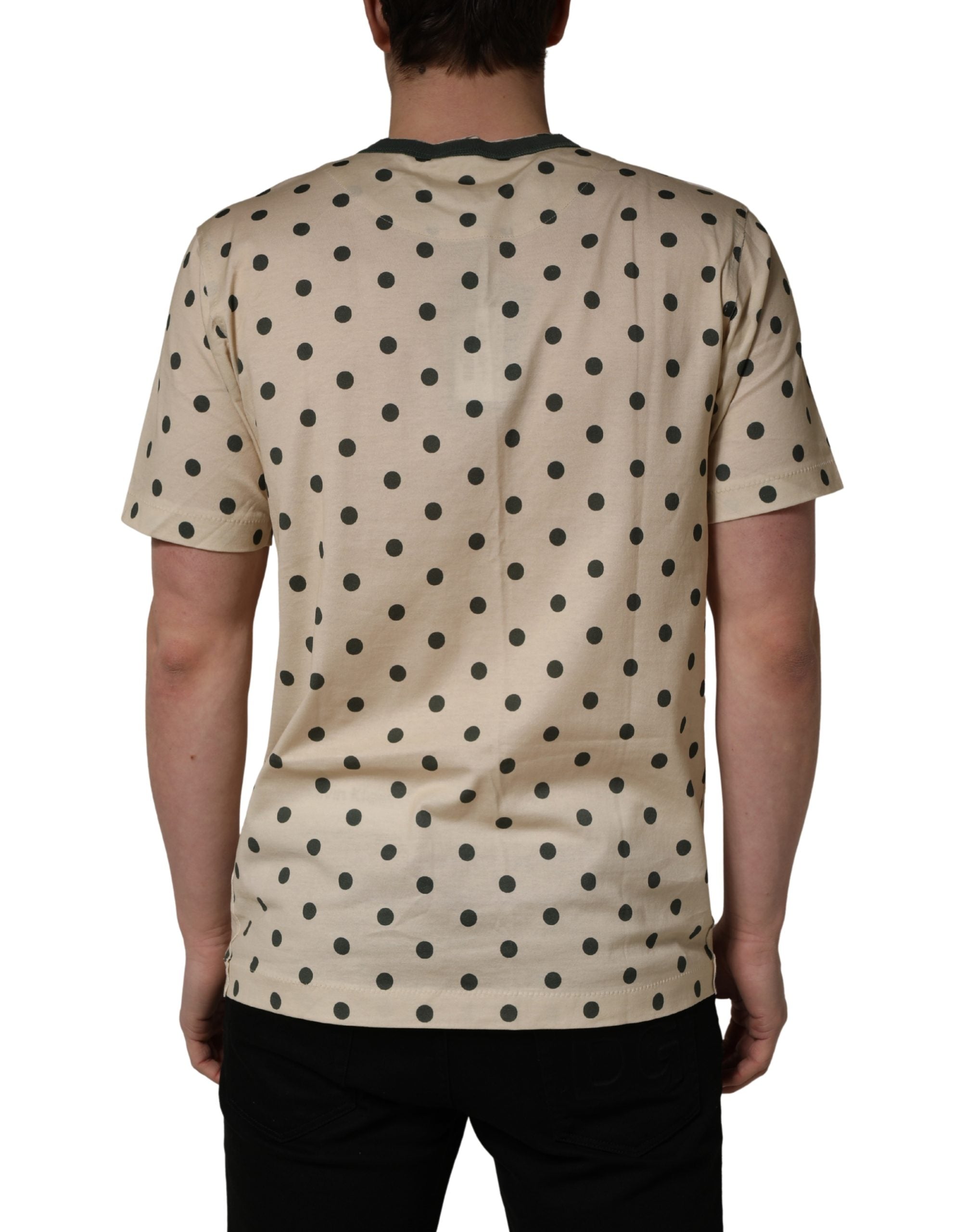 Beige Cotton Polka Dot Graphic Tee T-shirt