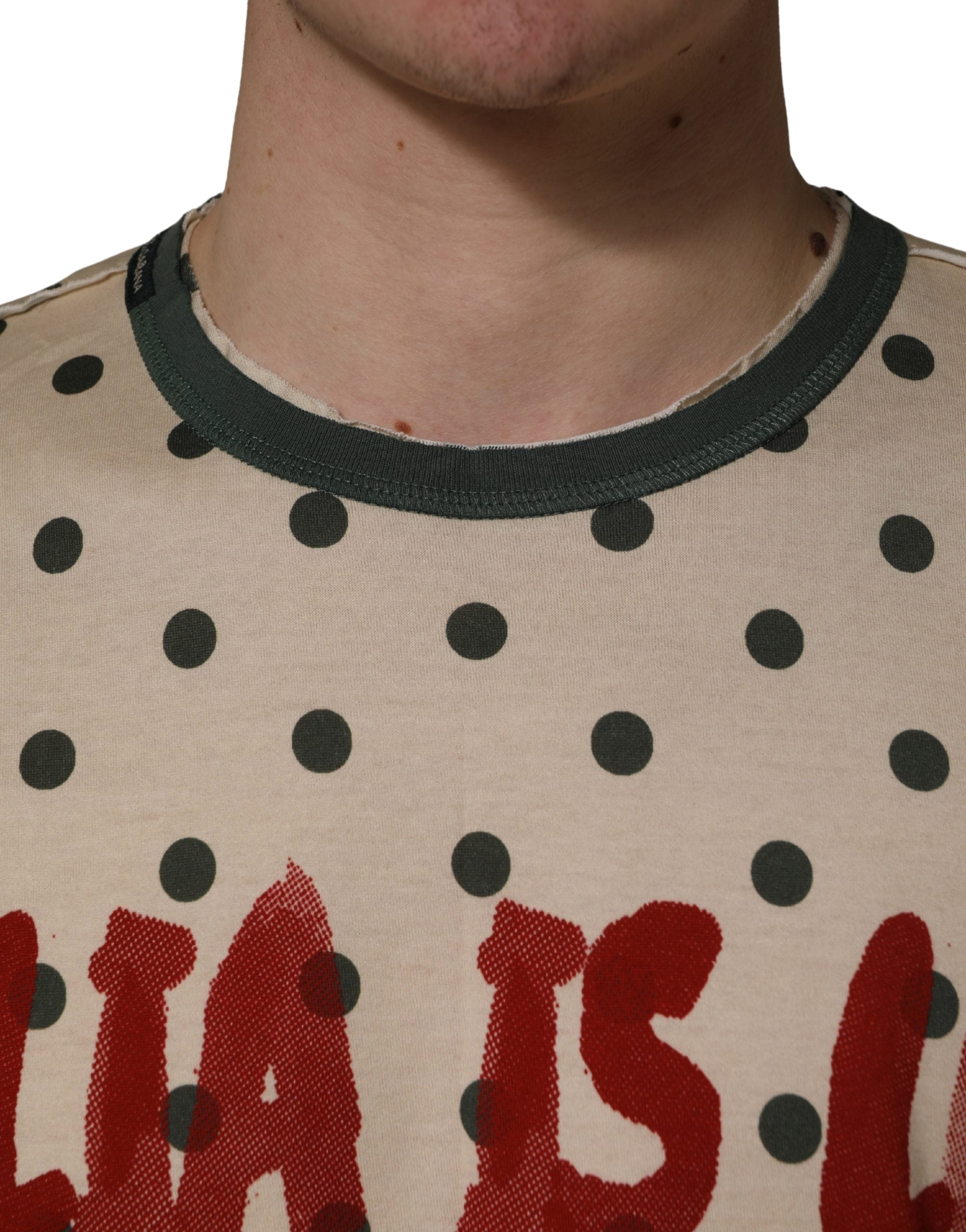 Beige Cotton Polka Dot Graphic Tee T-shirt