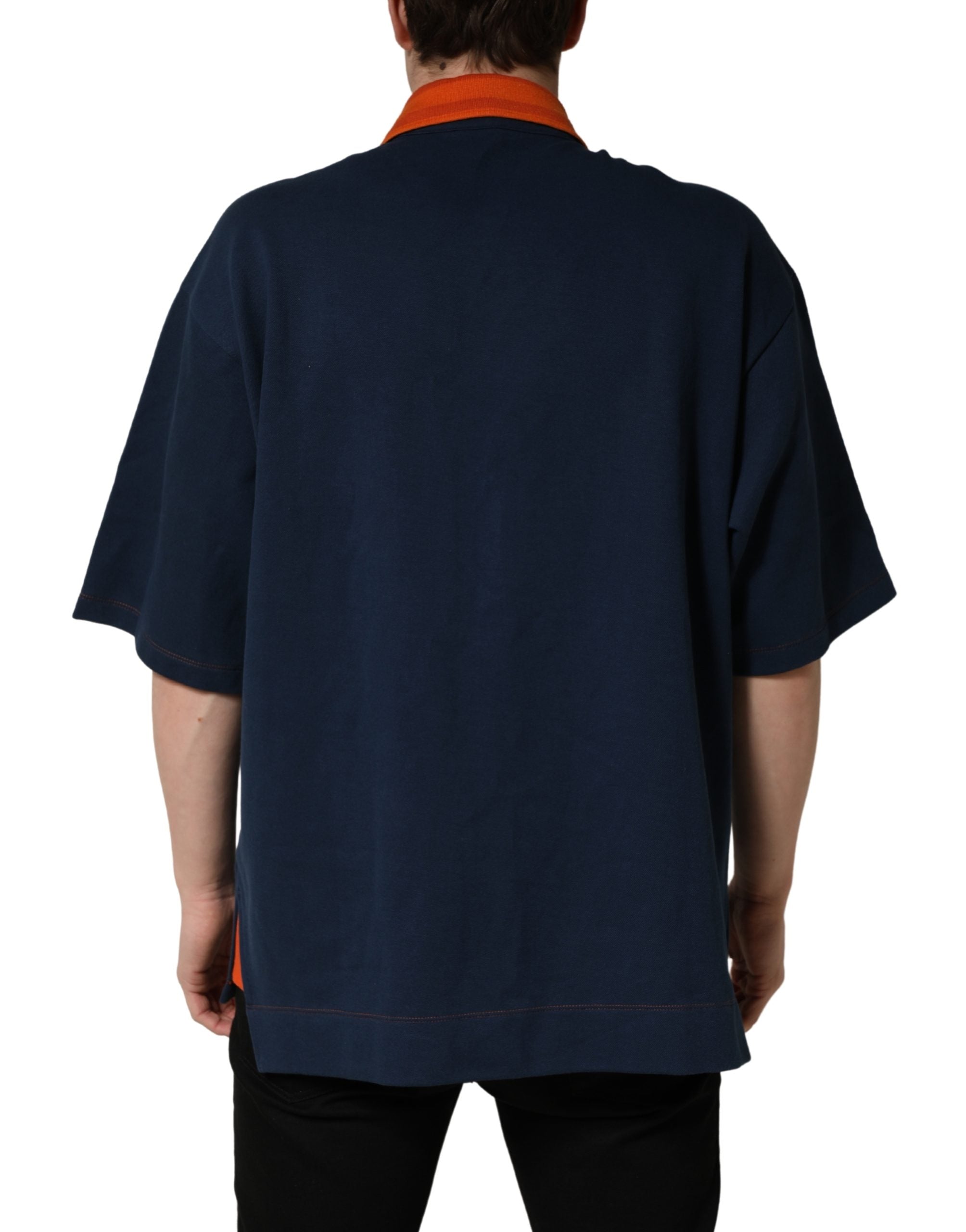 Navy Blue Cotton Logo Short Sleeves Men Polo T-shirt