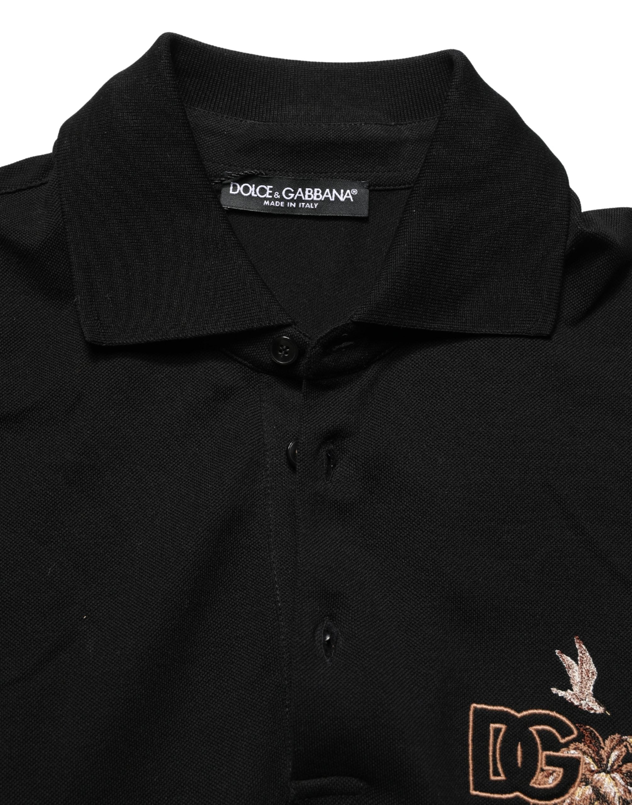 Black DG Logo Palm Leaves Embroidery Polo T-shirt