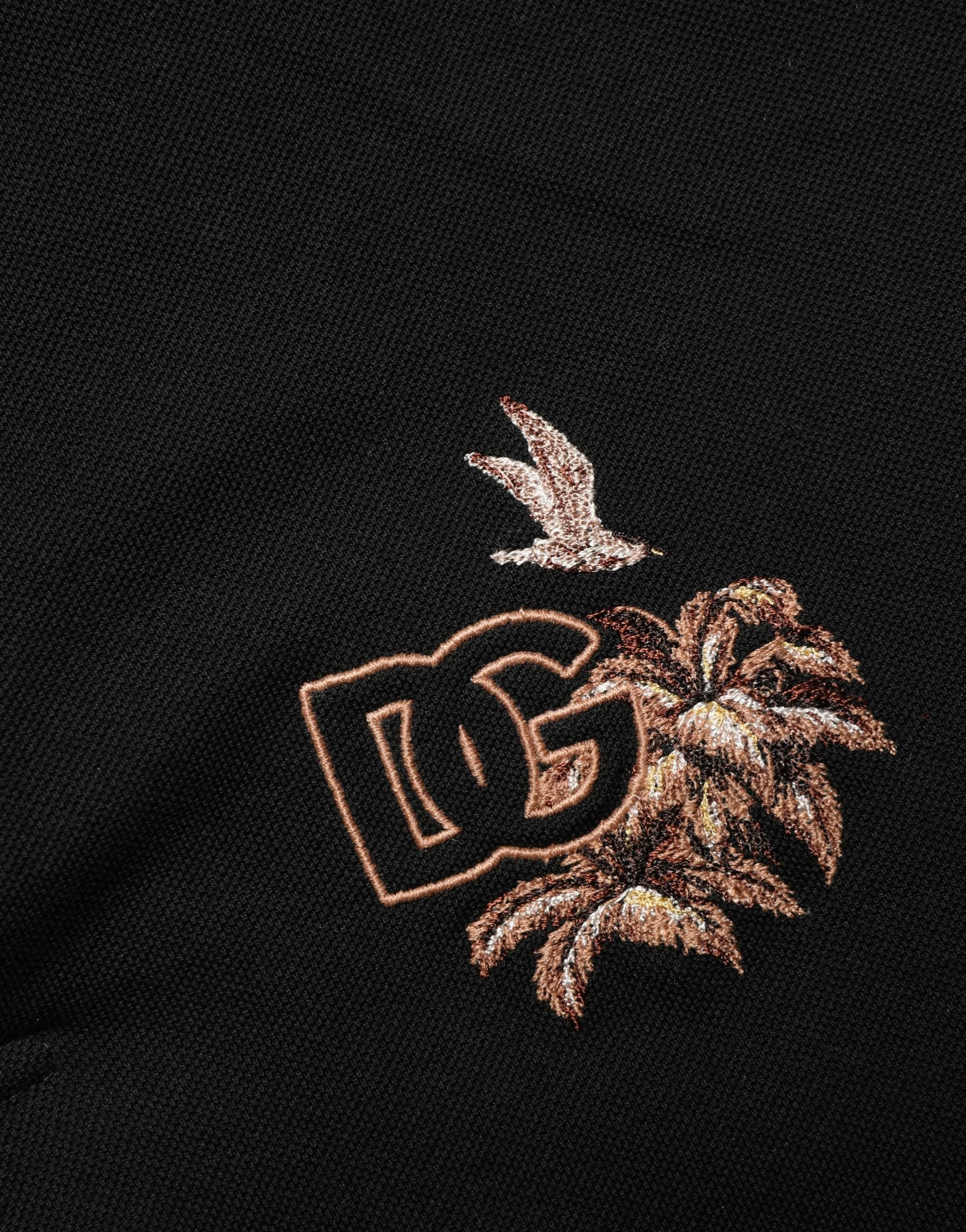 Black DG Logo Palm Leaves Embroidery Polo T-shirt