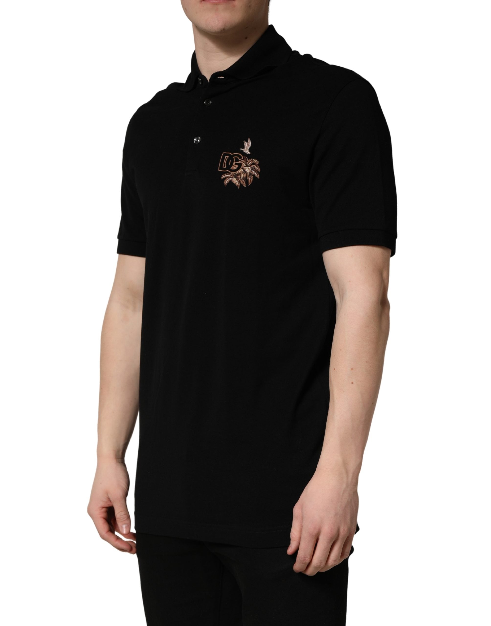 Black DG Logo Palm Leaves Embroidery Polo T-shirt