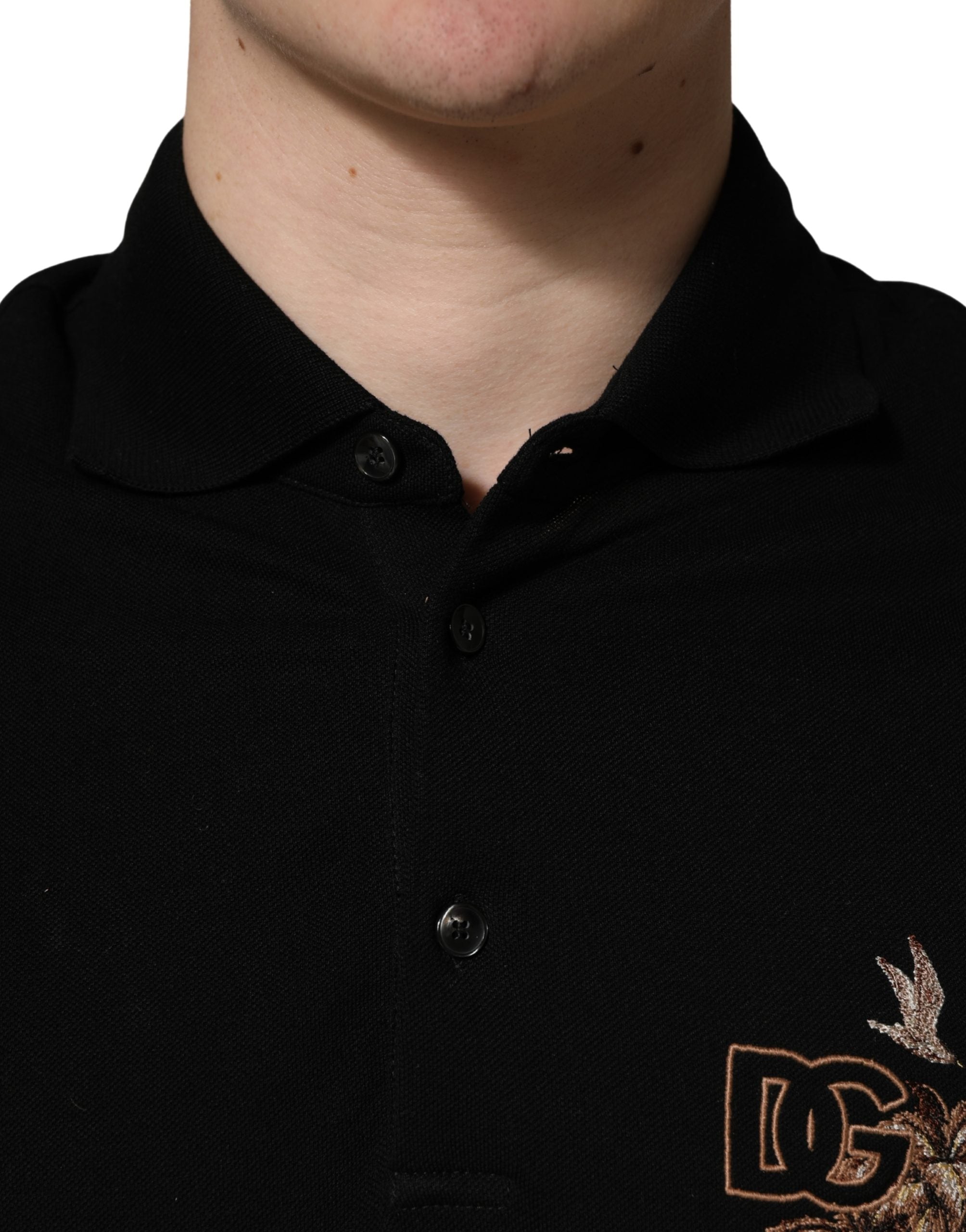 Black DG Logo Palm Leaves Embroidery Polo T-shirt