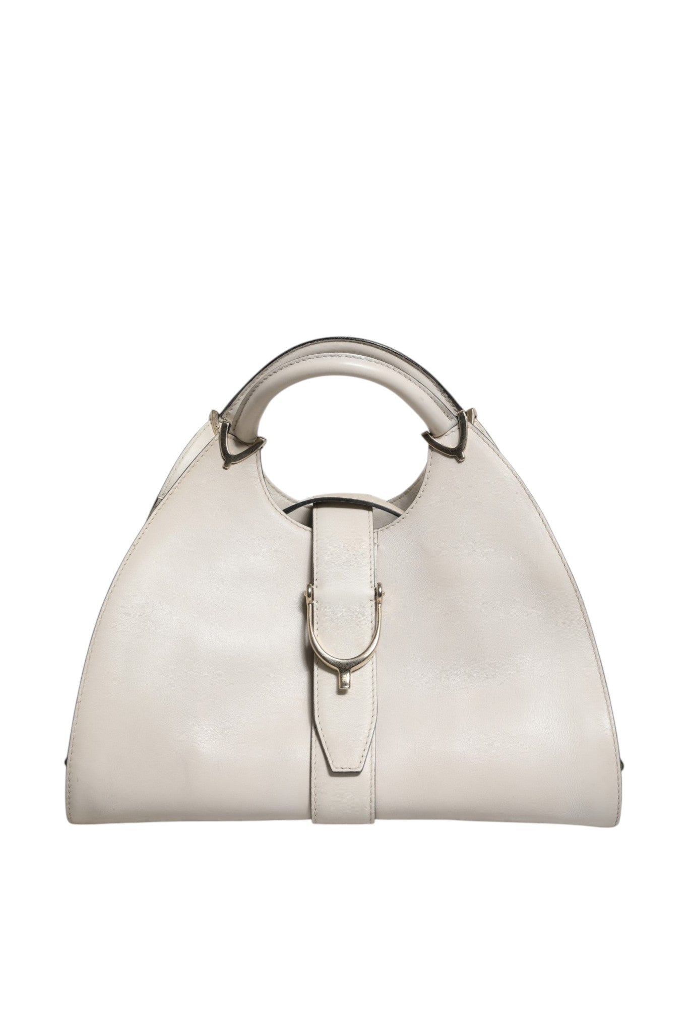 White Leather Stirrup Top Handle Bag