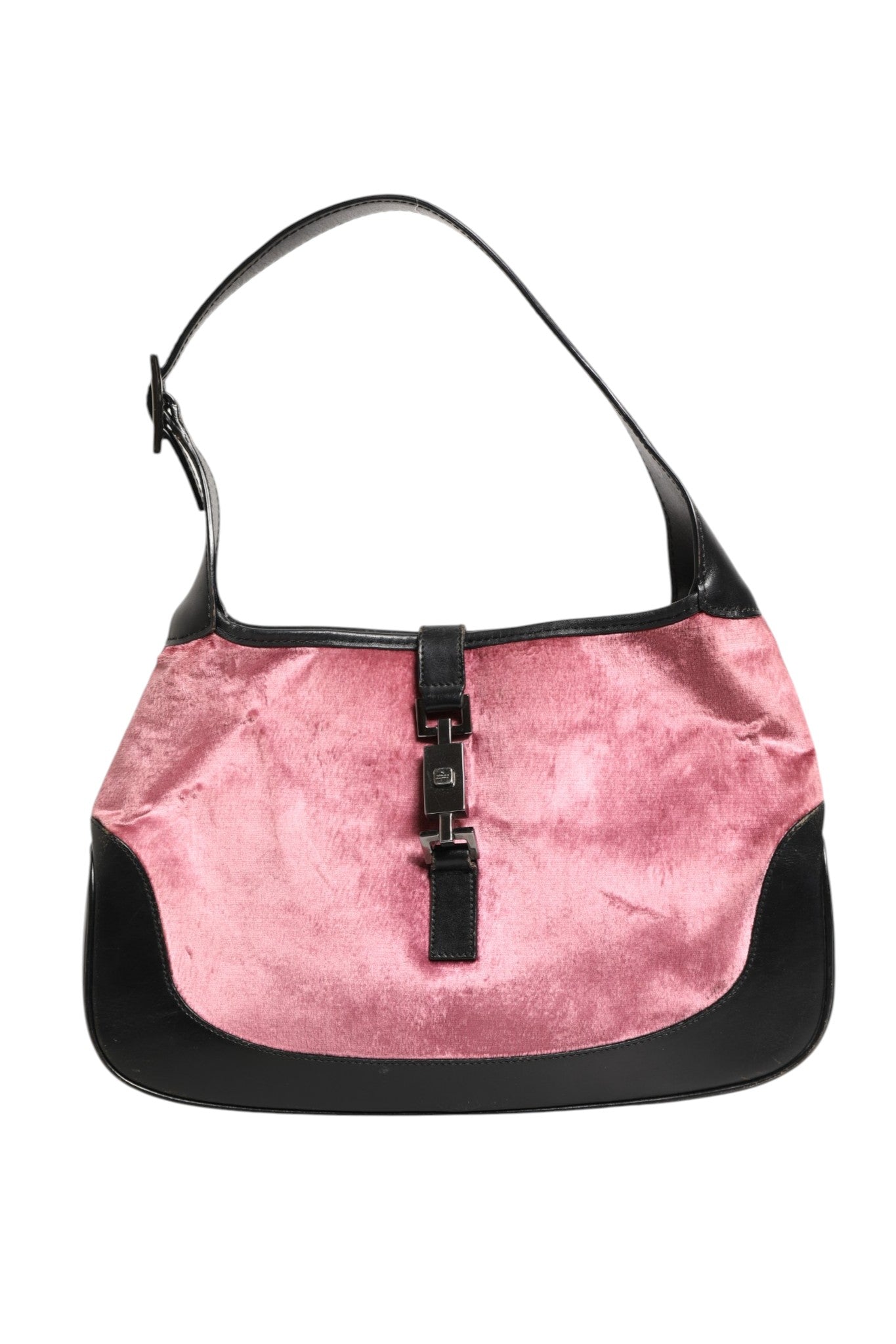 Jackie Pink Velvet And Black Leather Shoulder Bag