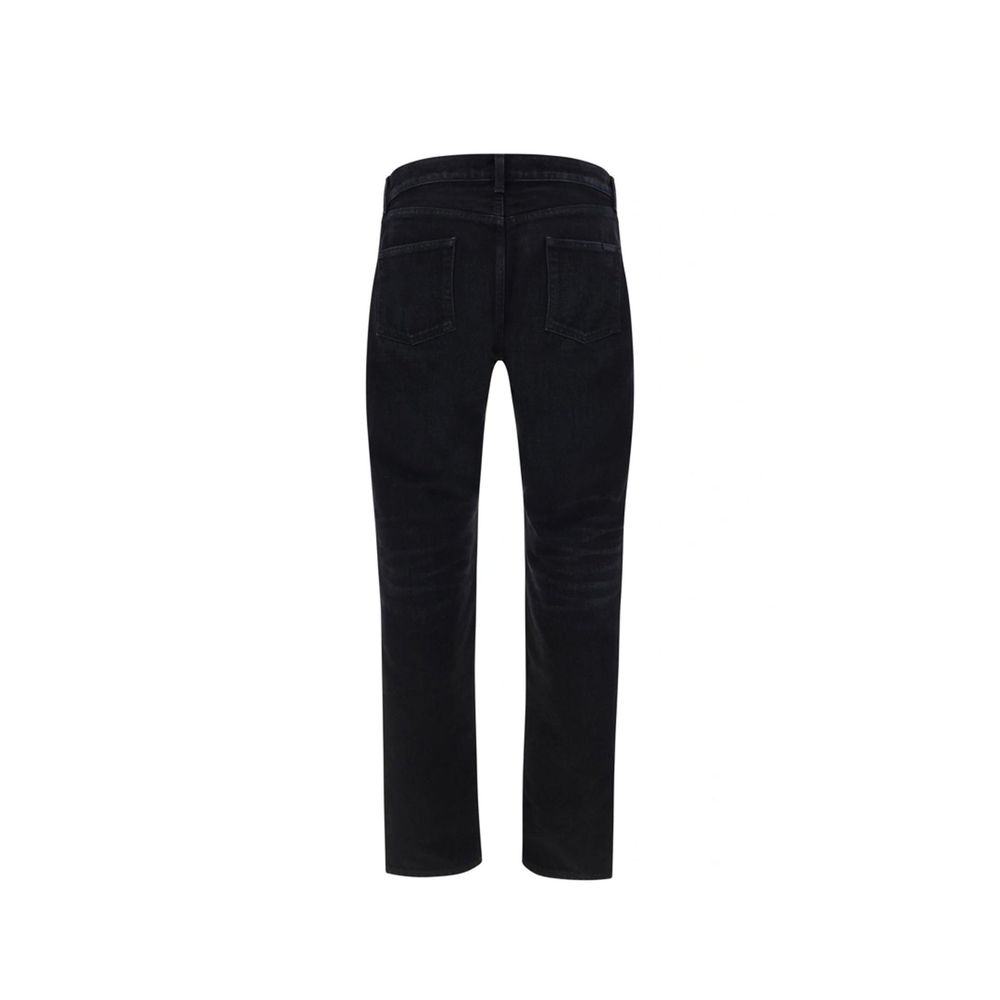 Black Cotton Straight-Leg Jeans