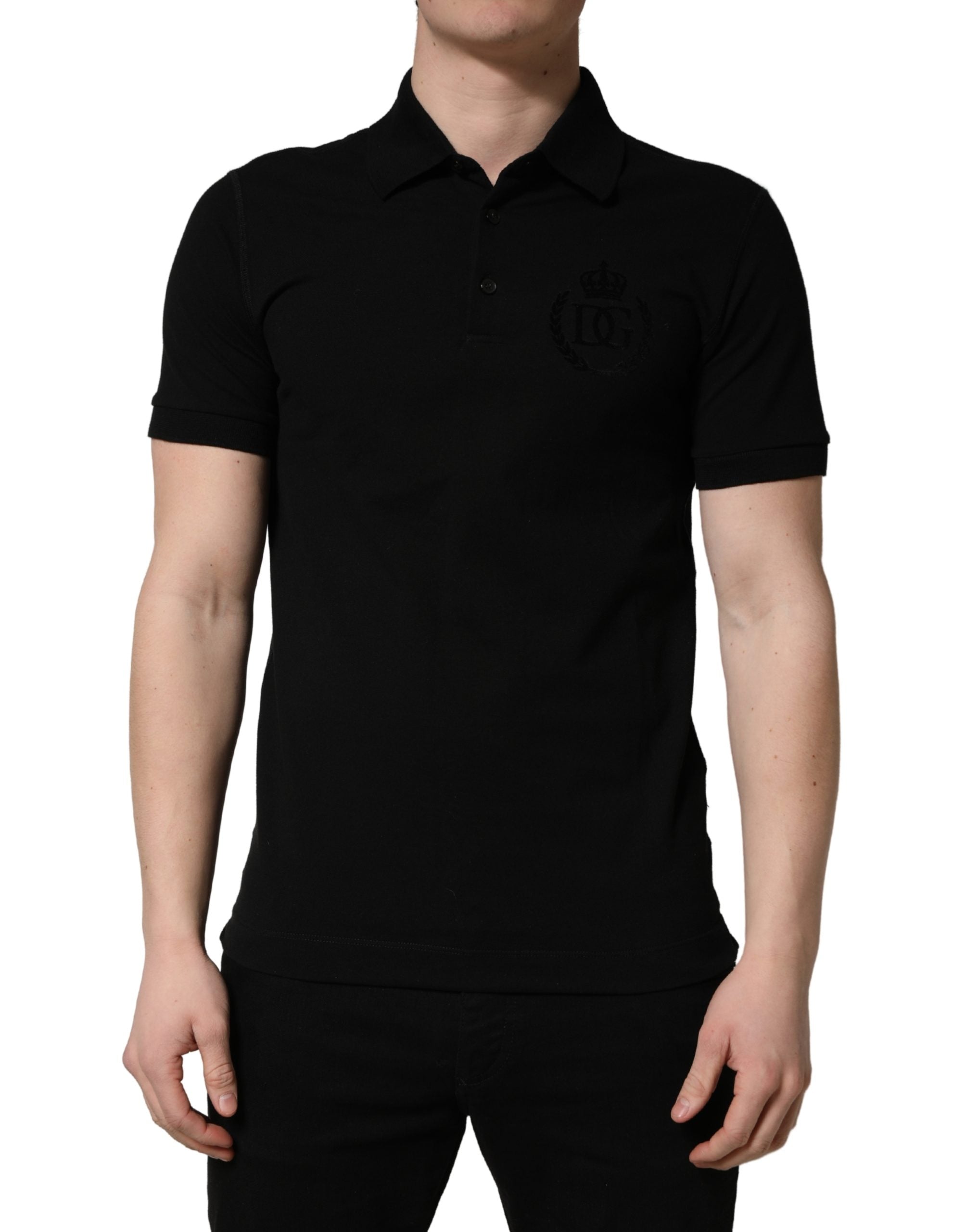 Black Cotton Collared Short Sleeves Men Polo T-shirt