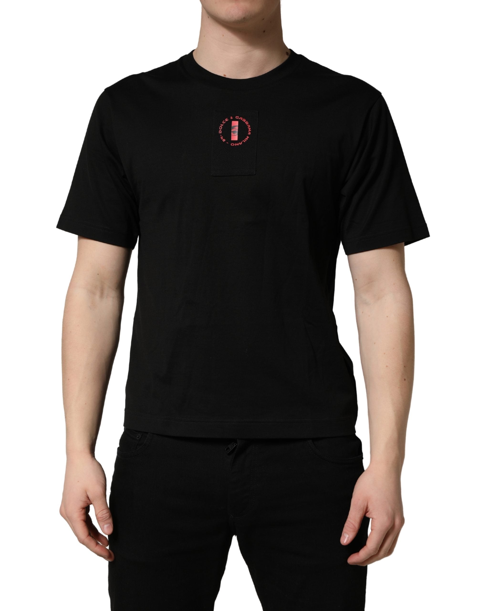 Black Cotton Jersey Logo Patch Crew Neck T-shirt