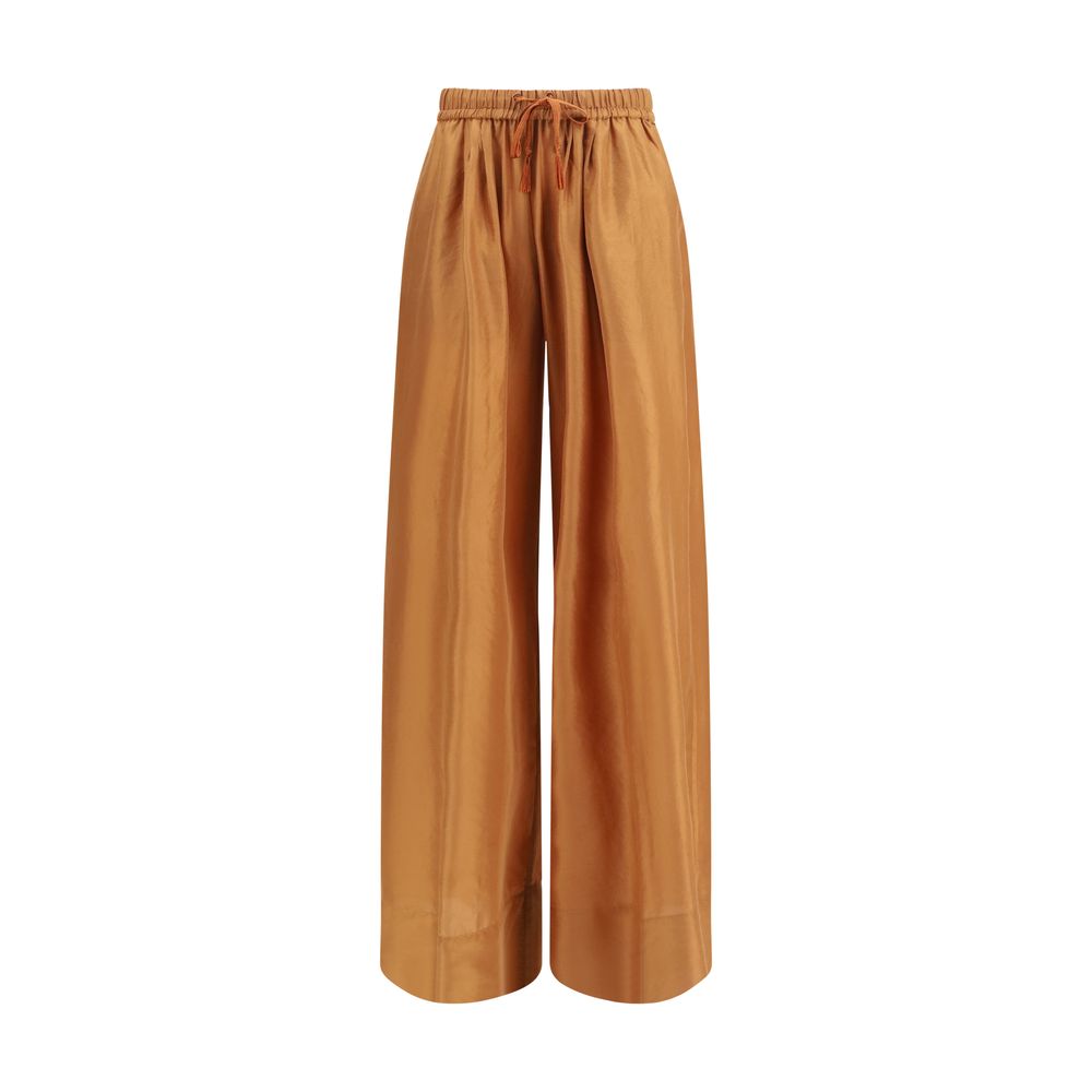 Brown Silk Casual Pants