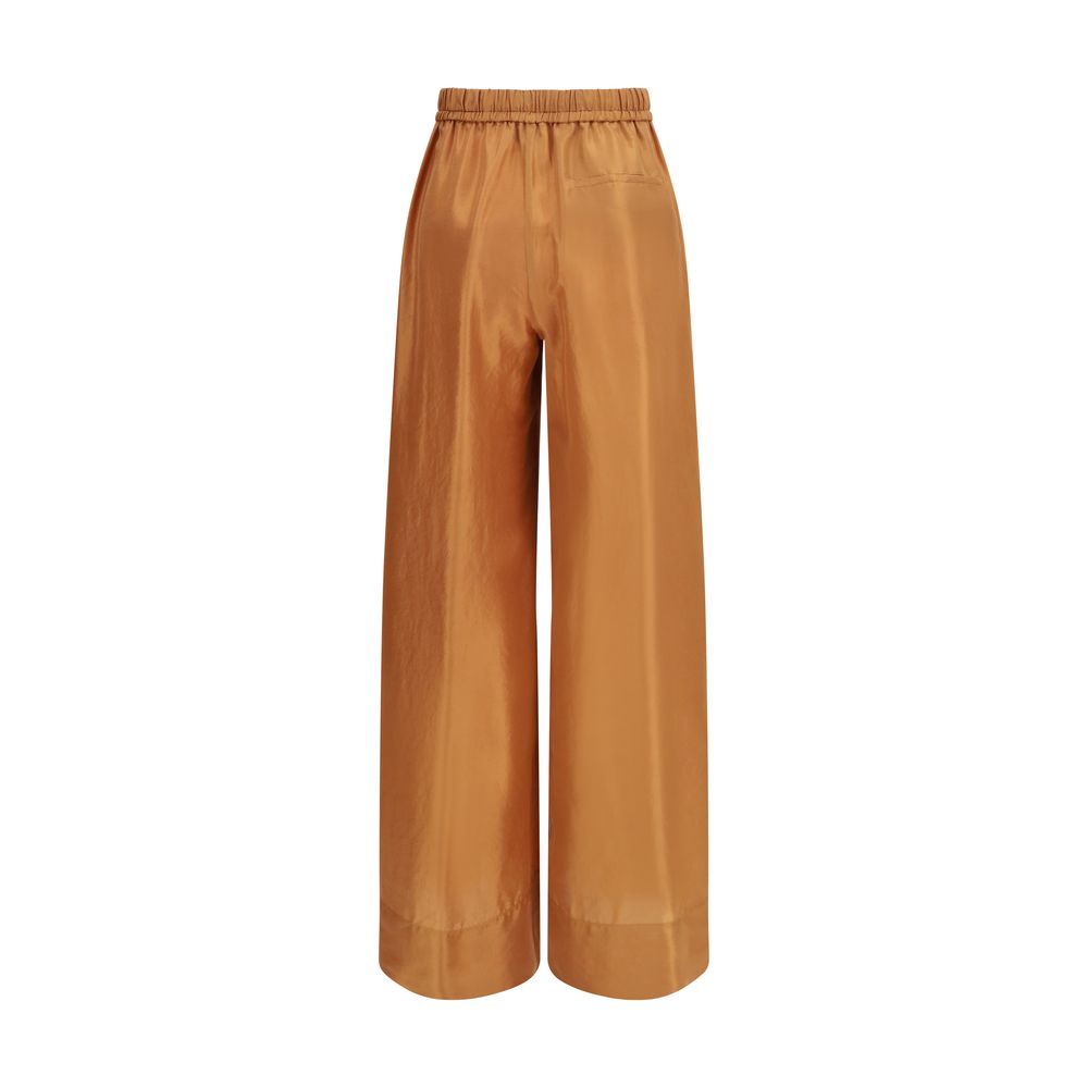 Brown Silk Casual Pants