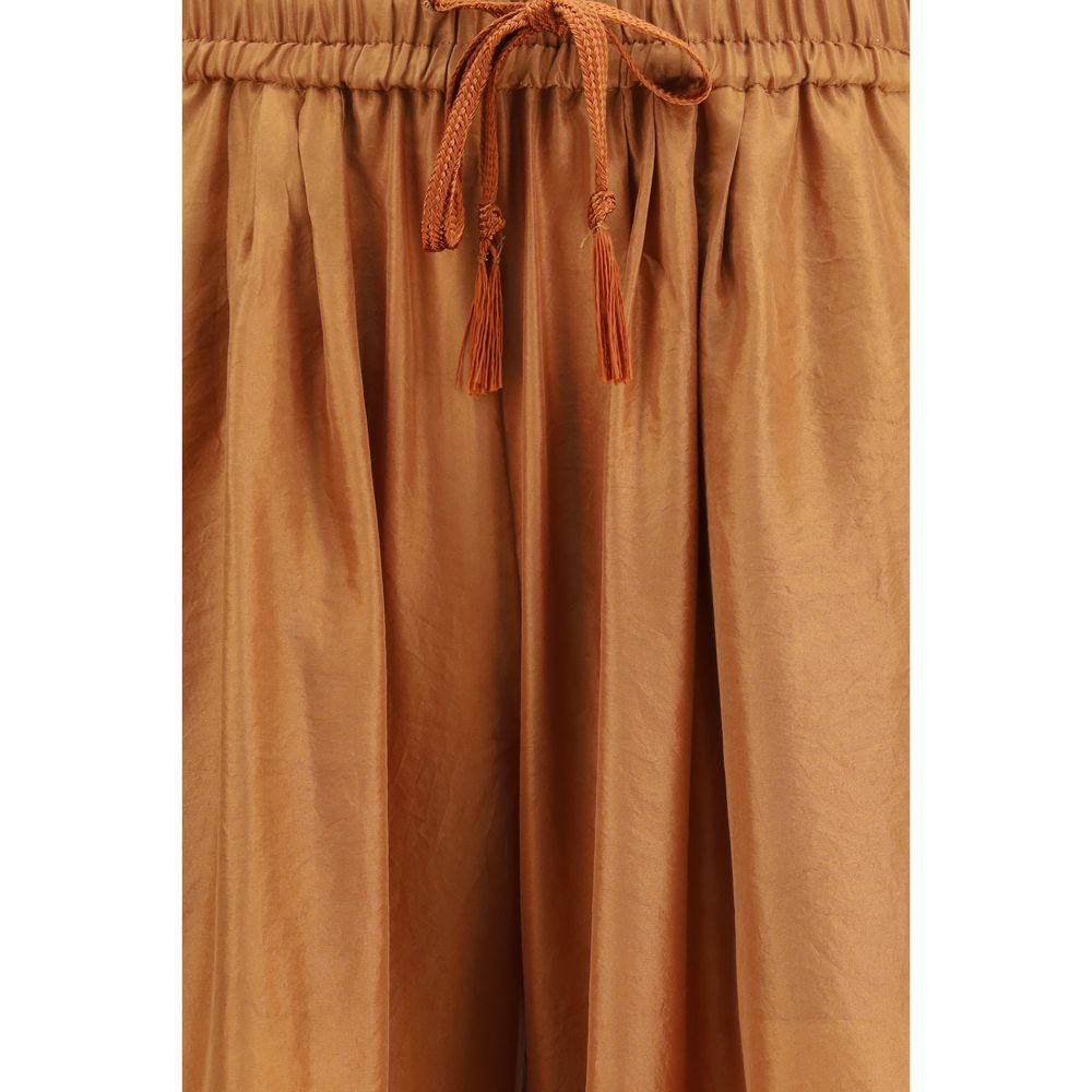 Brown Silk Casual Pants