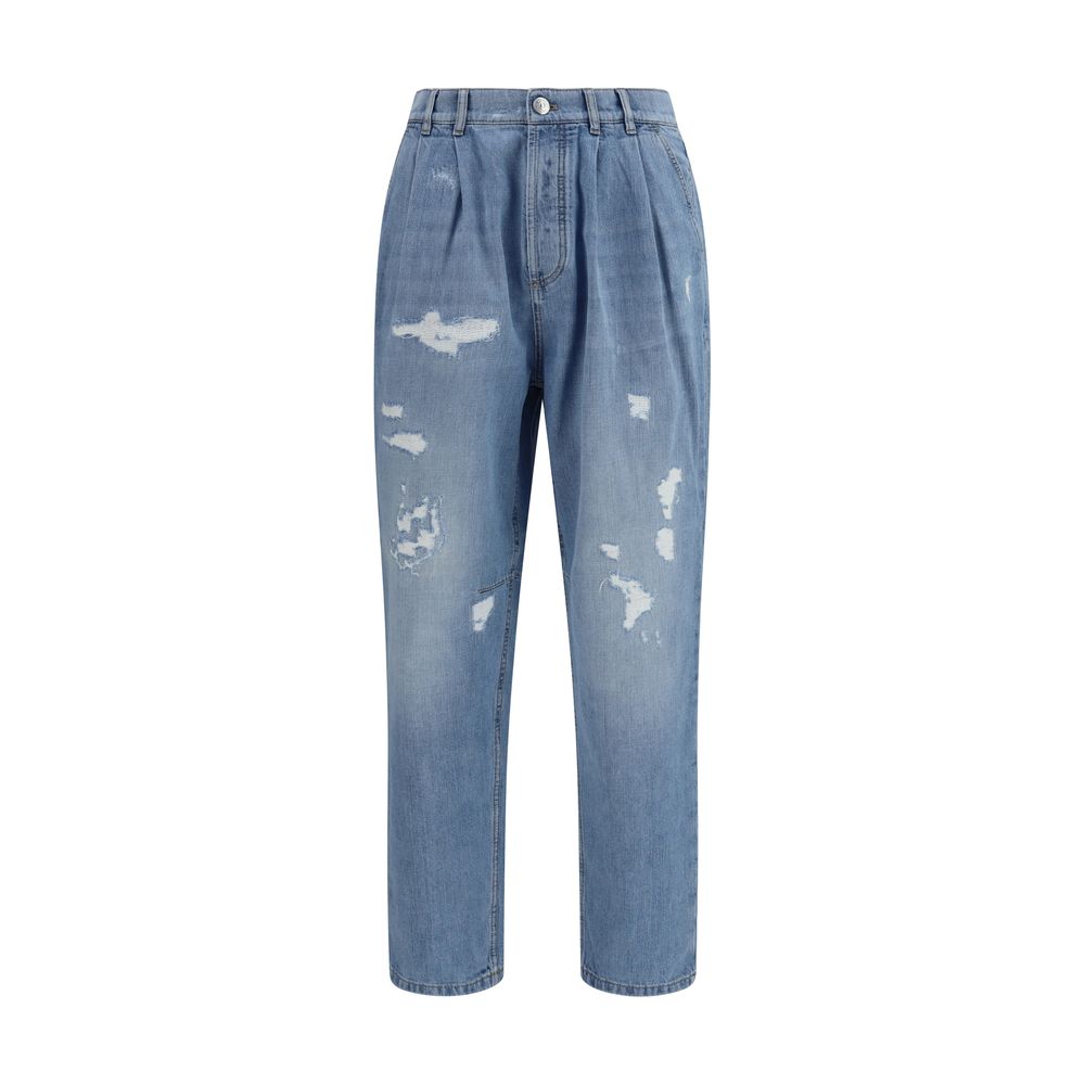 Blue Cotton Straight-Leg Jeans