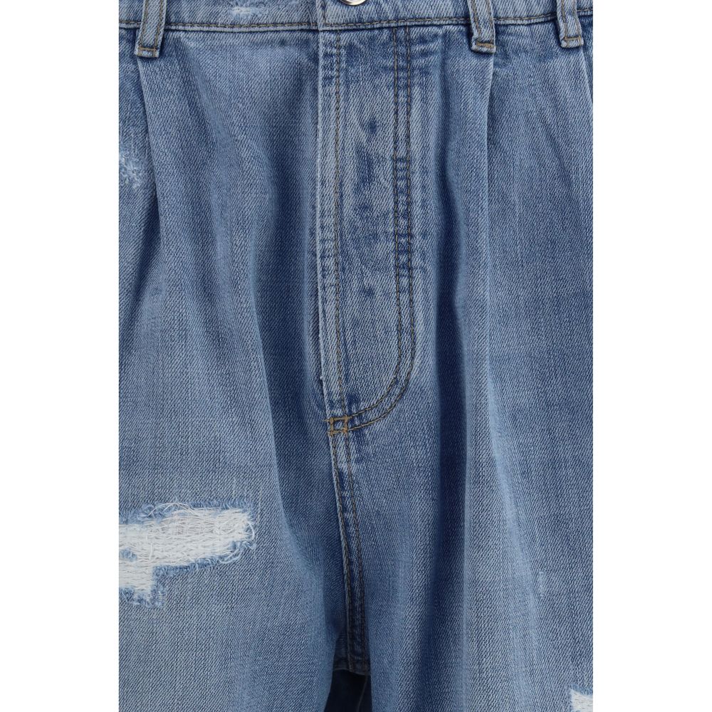 Blue Cotton Straight-Leg Jeans