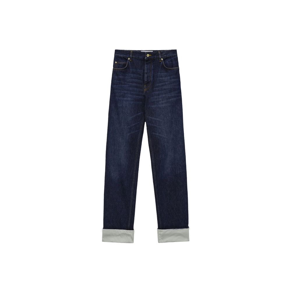 Blue Cotton Straight-Leg Jeans