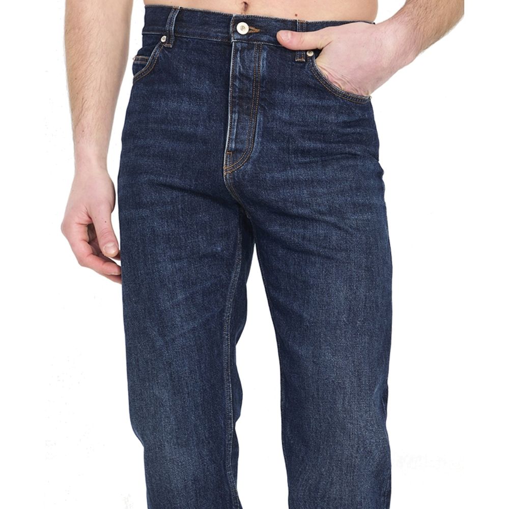 Blue Cotton Straight-Leg Jeans