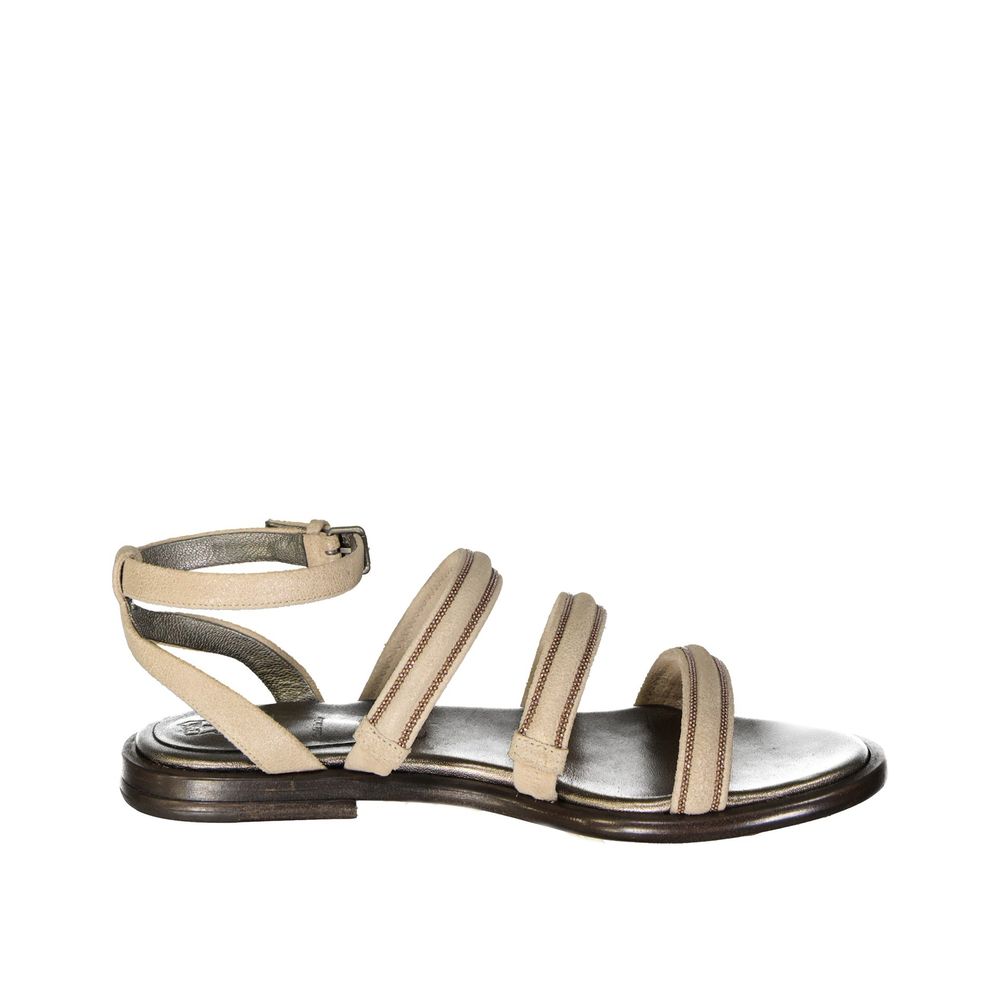 Beige Calfskin Flat Sandals
