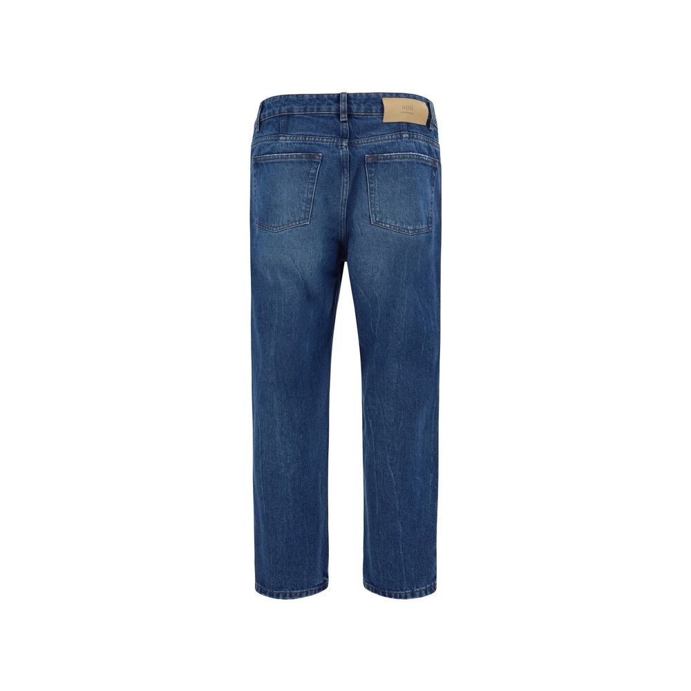 Blue Cotton Tapered Jeans