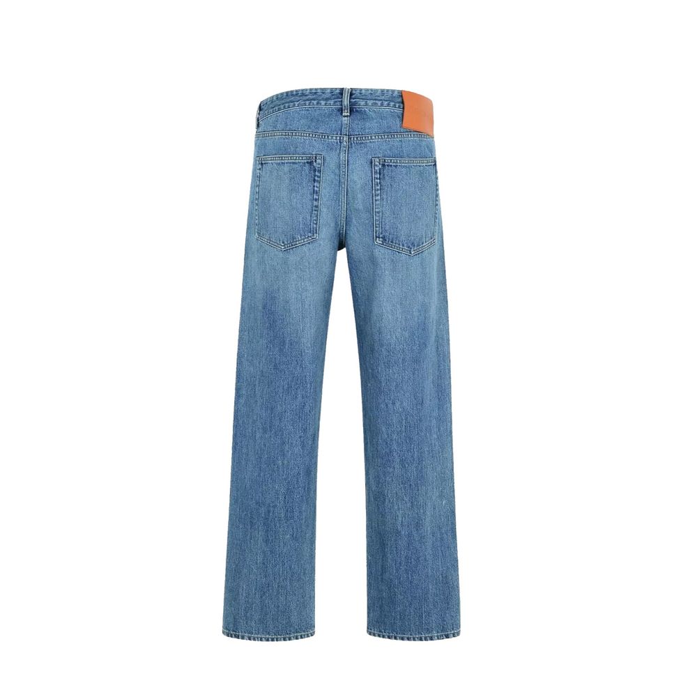 Blue Cotton Straight-Leg Jeans