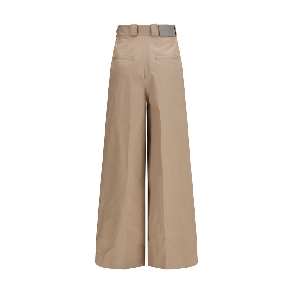 Beige Cotton Flared Pants