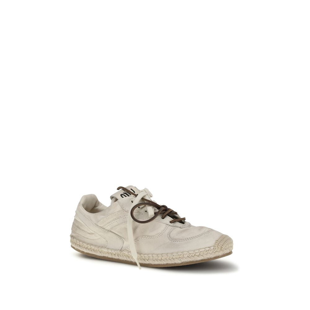 Beige Cotton Platform Sneakers
