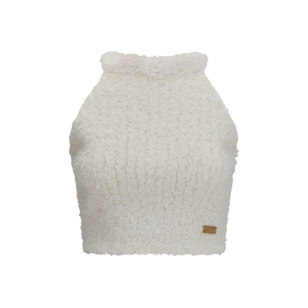 White Viscose Sleeveles T-Shirt