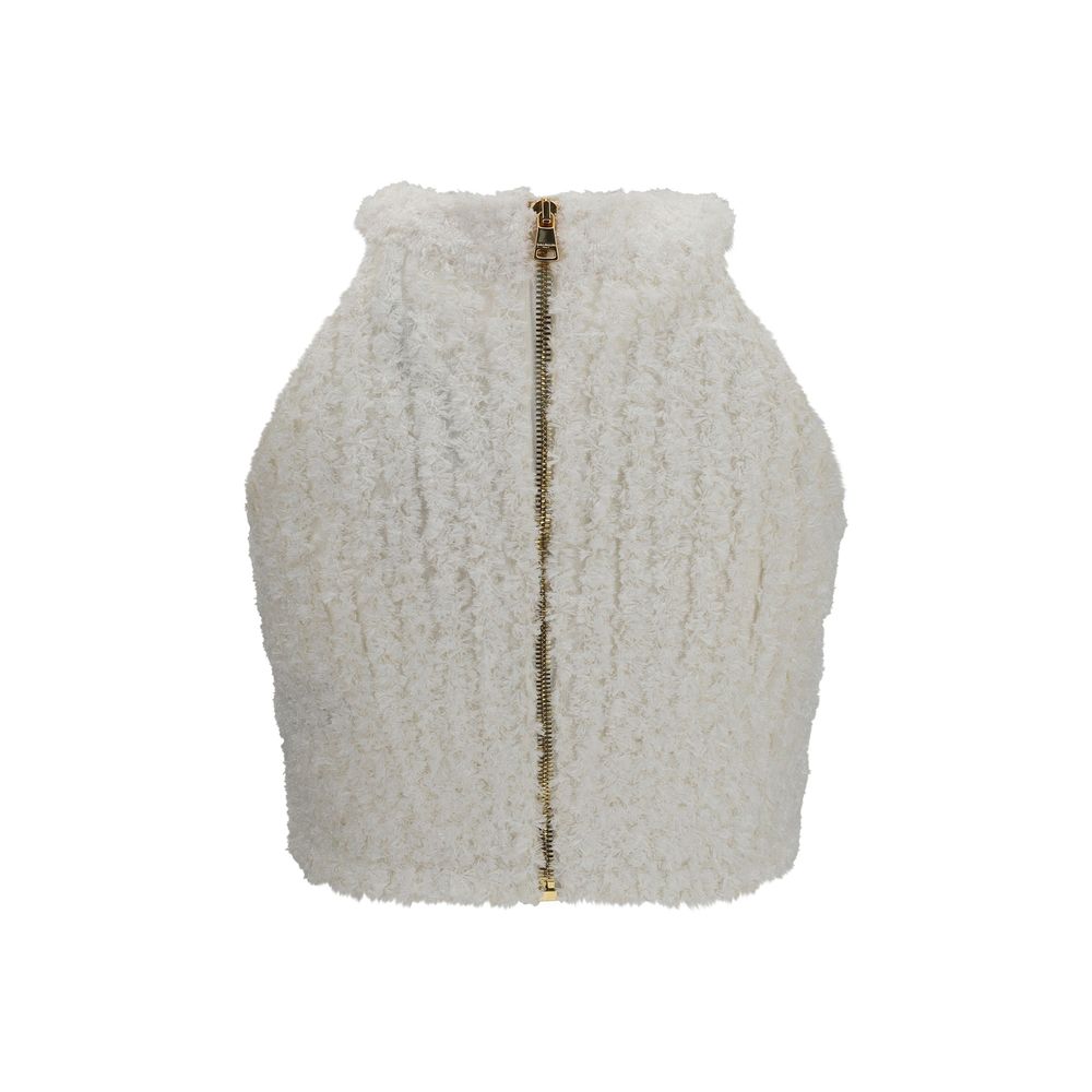 White Viscose Sleeveles T-Shirt