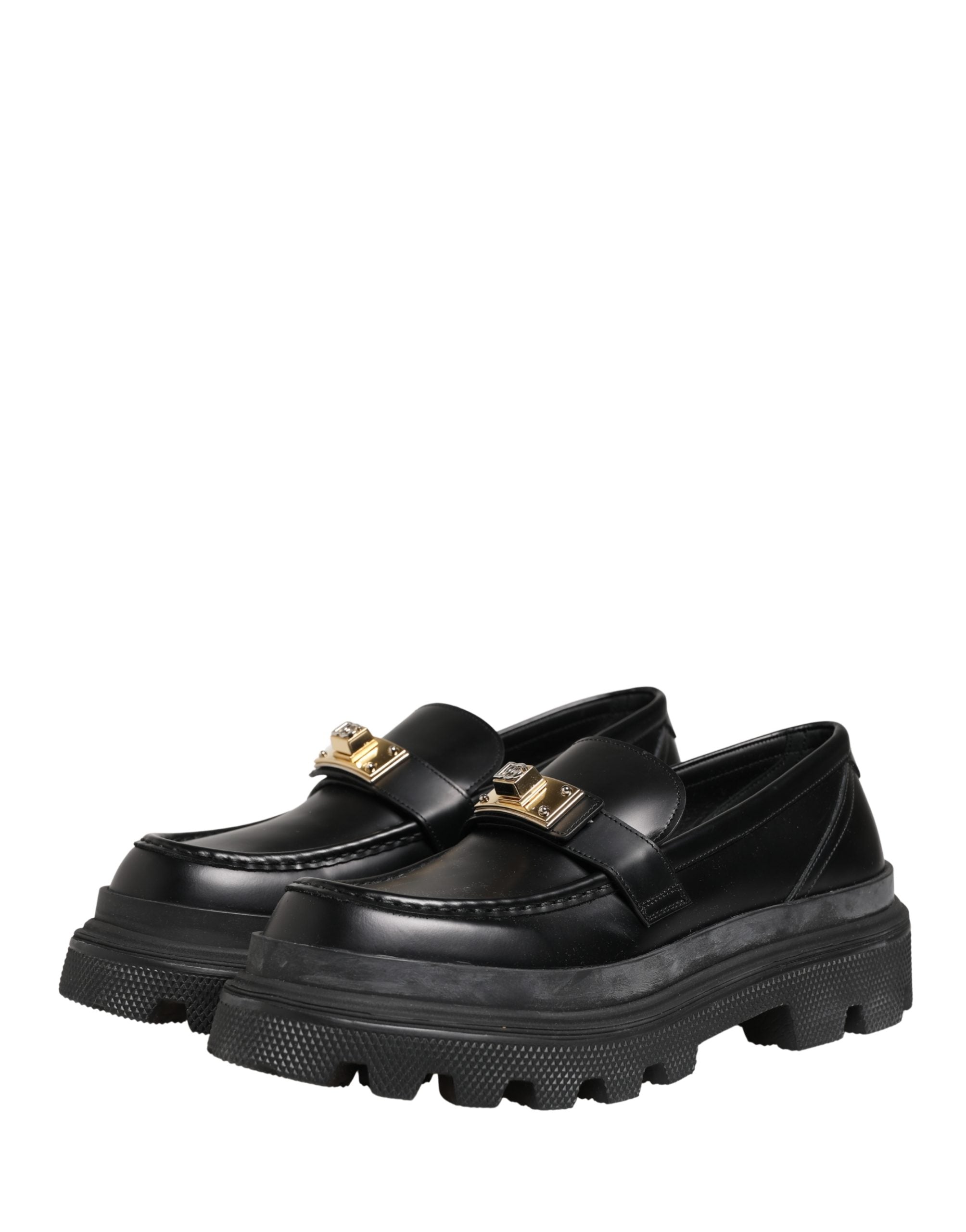 Black Chunky Sole Leather Men Loafers Shoes