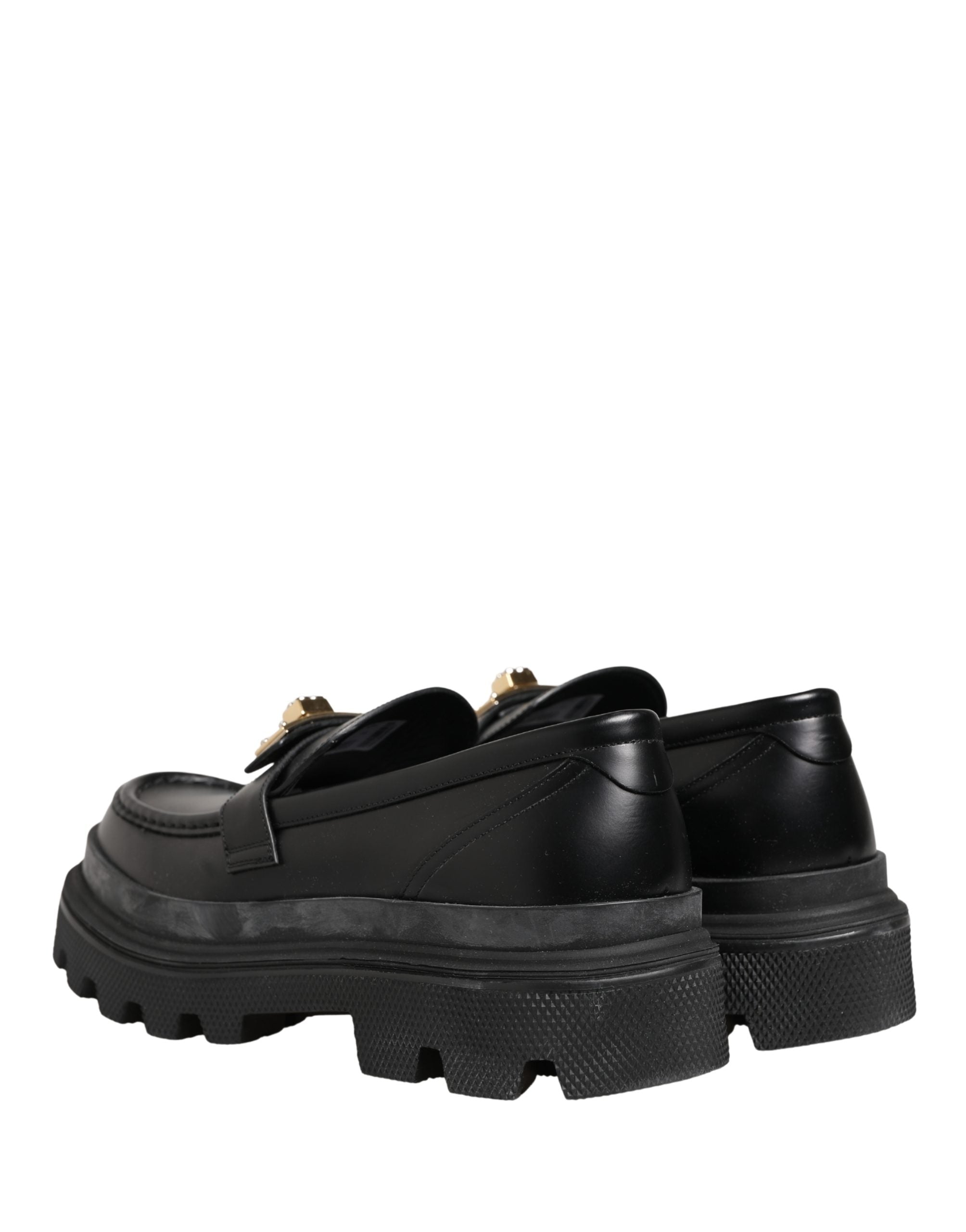Black Chunky Sole Leather Men Loafers Shoes
