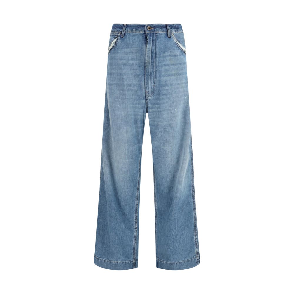 Blue Cotton Straight-Leg Jeans