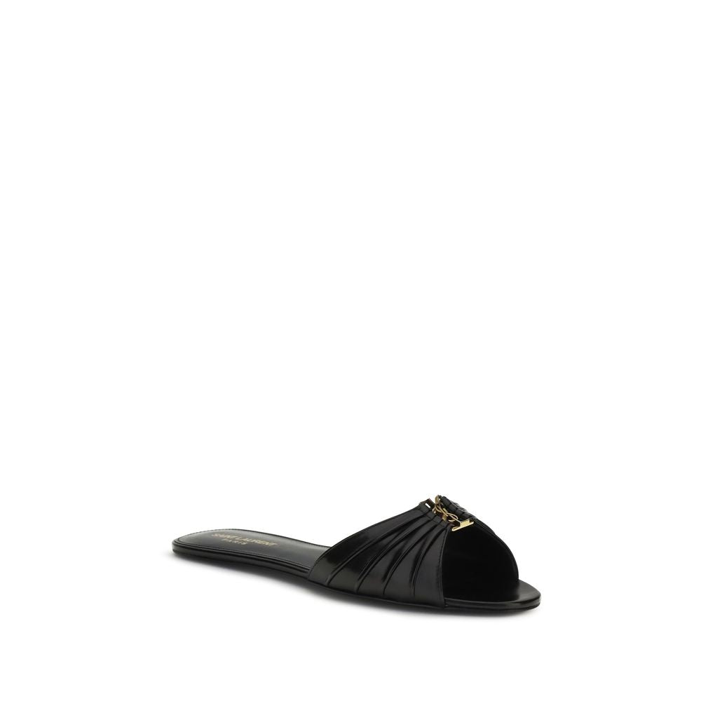 Black Calf Leather Bos Taurus Flat Sandals