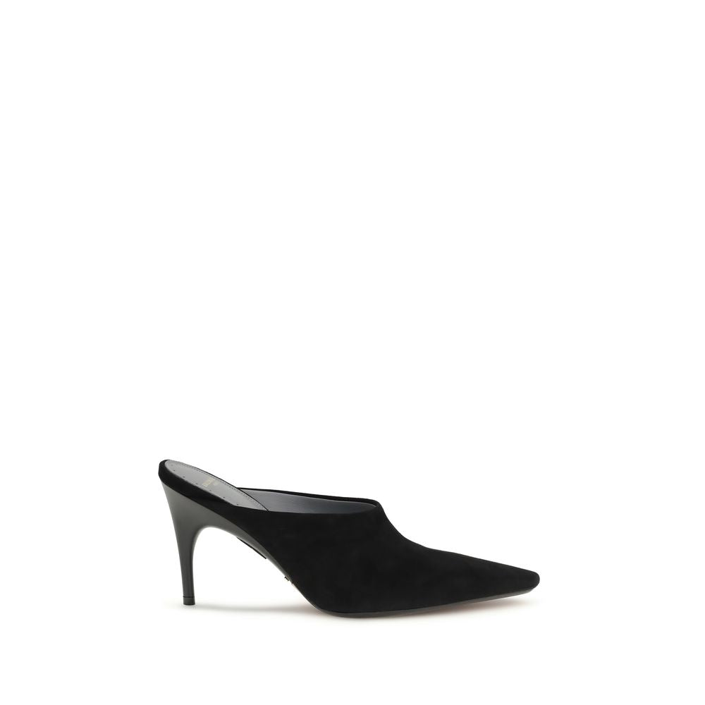 Black Suede Leather Mid Heel Pumps