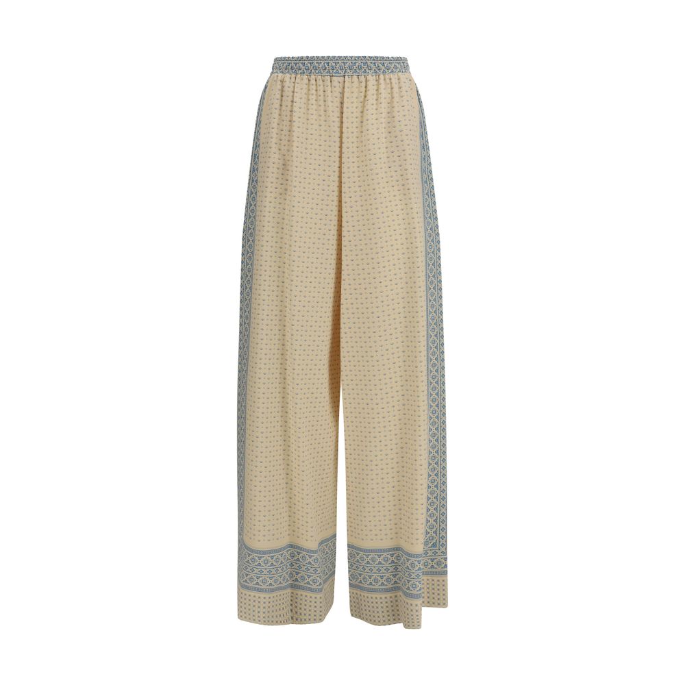 Beige Silk Casual Pants