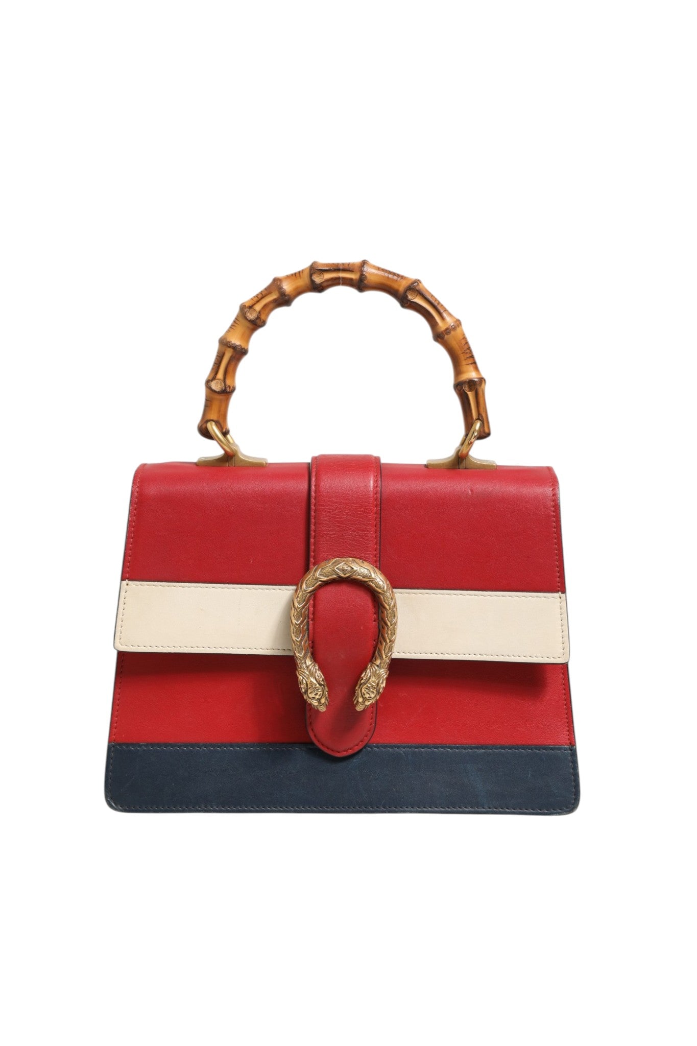 Dionysus Bamboo Medium Top Handle Bag White Blue Red