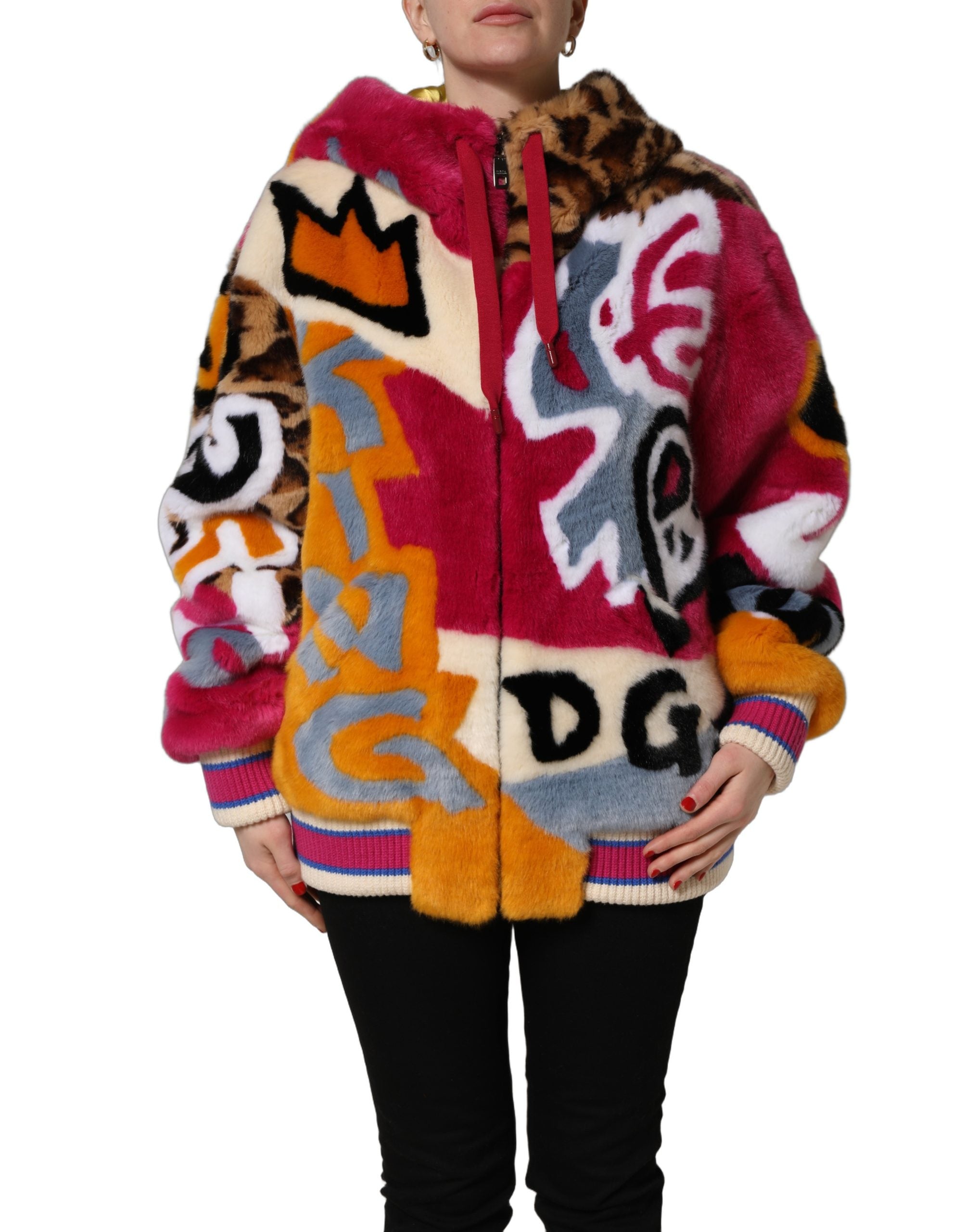 Multicolor Graffiti Print Full Zip Hooded Jacket