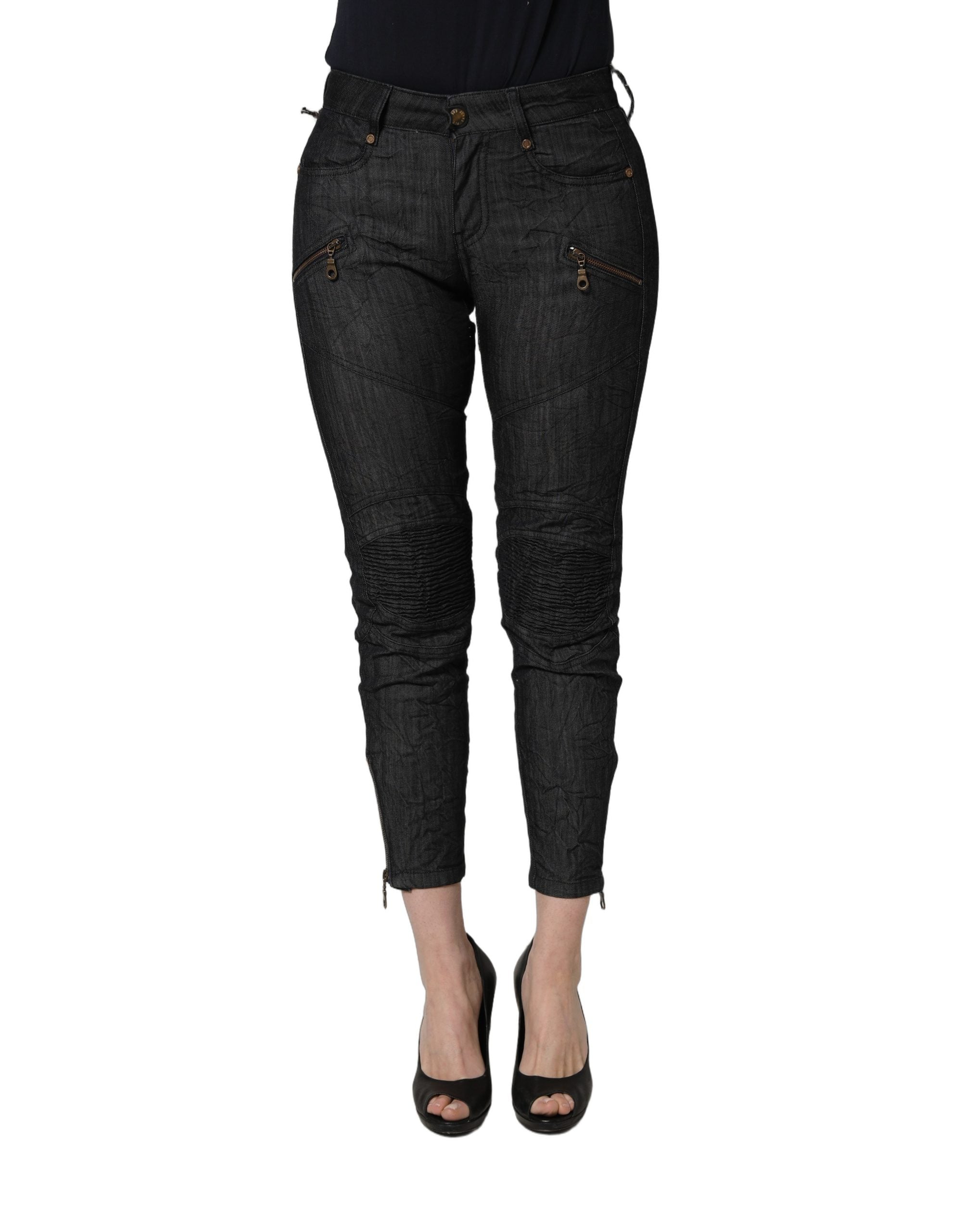Black Cotton Mid Waist Skinny Denim Jeans