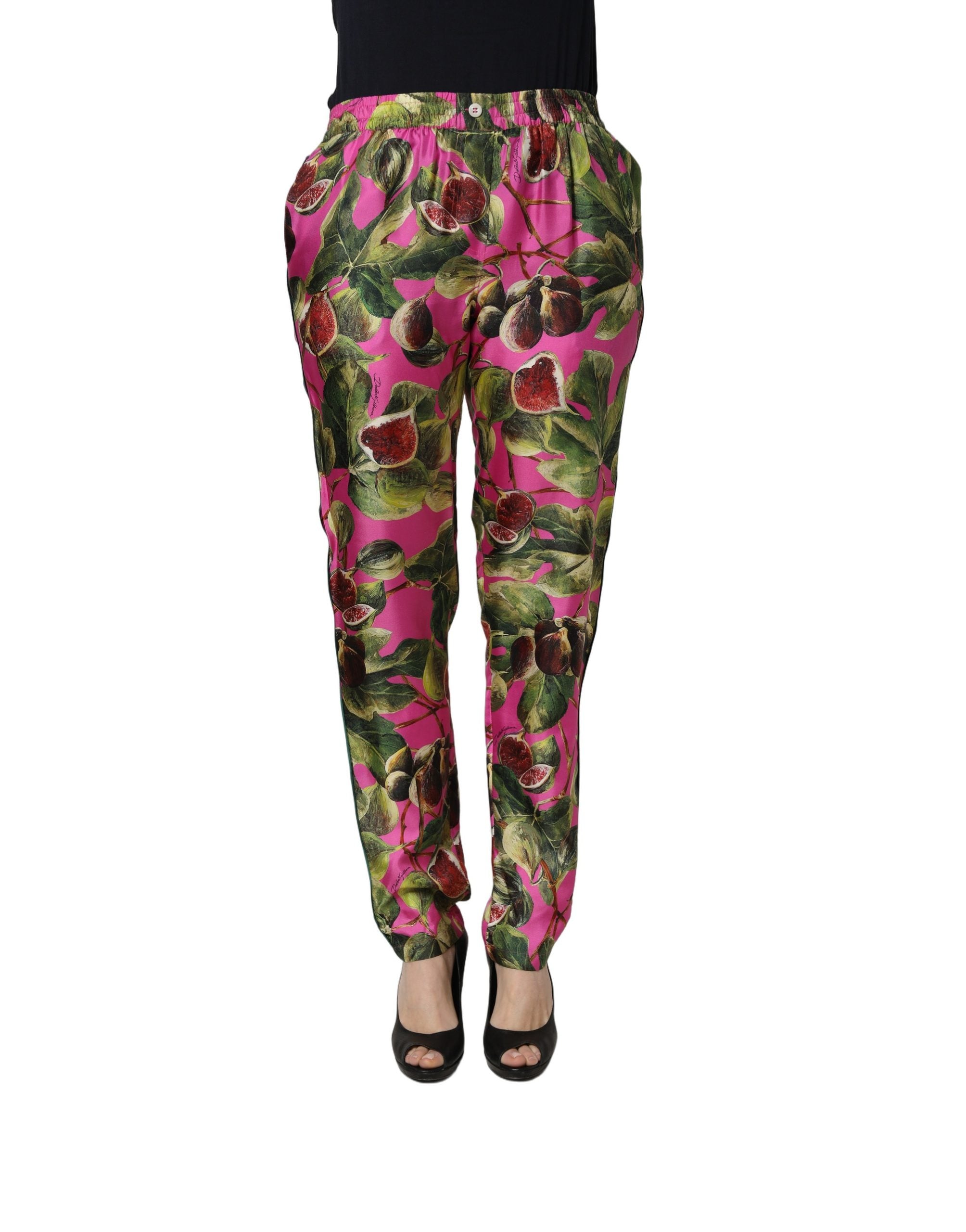 Fuchsia Fig Fruit Leaf Tapered Trouser Pants