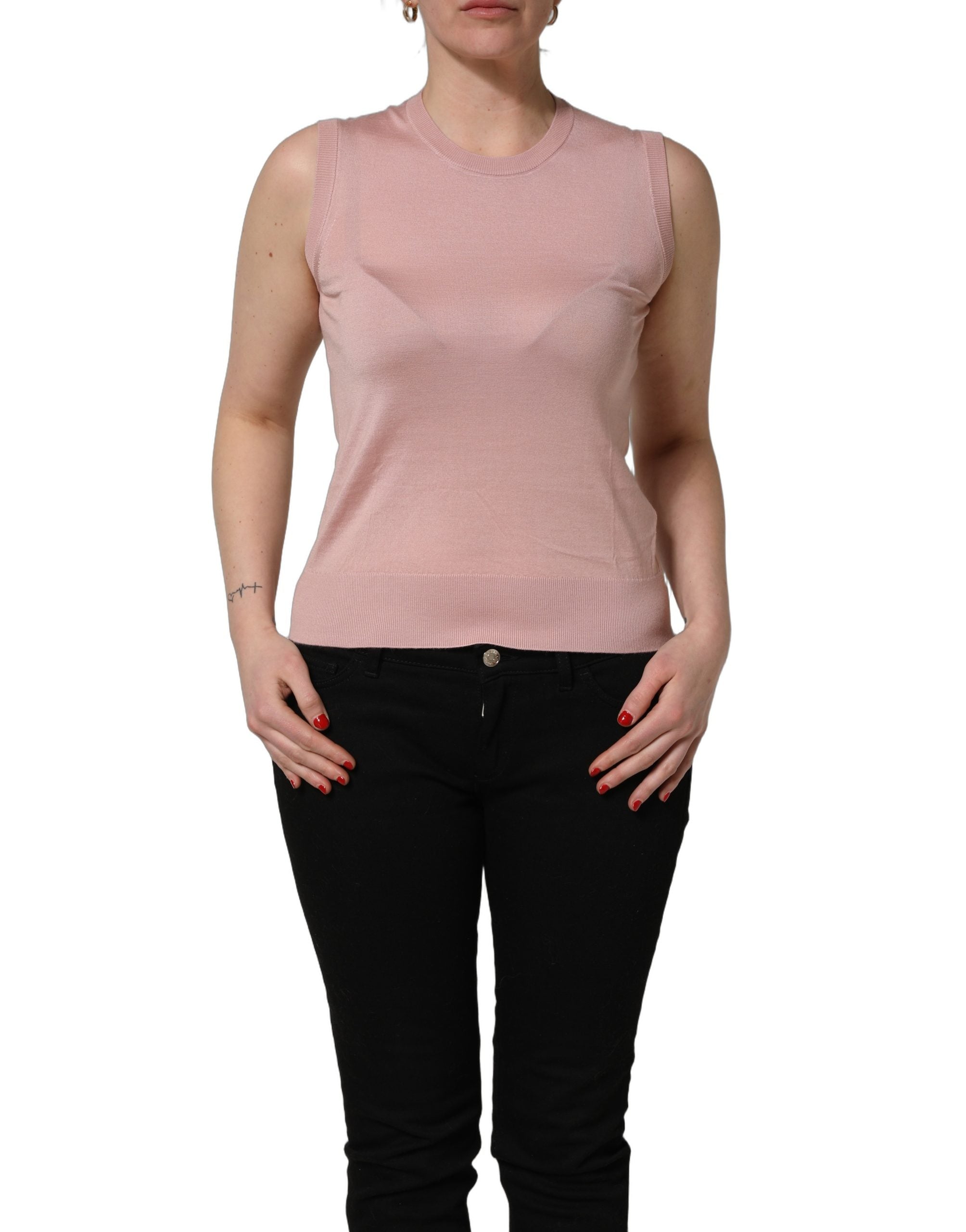 Pink Sleeveless Cashmere Knitted Tank Top