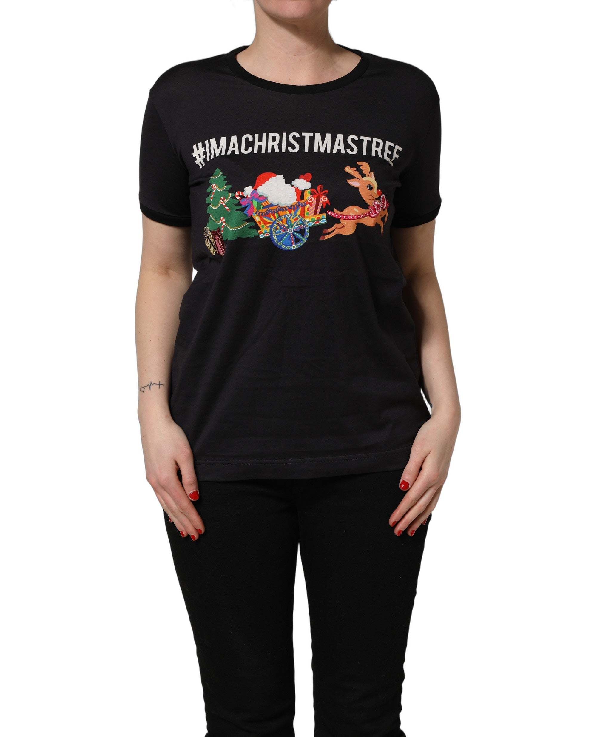 Black #IAMACHRISTMASTREE Print Cotton T-shirt